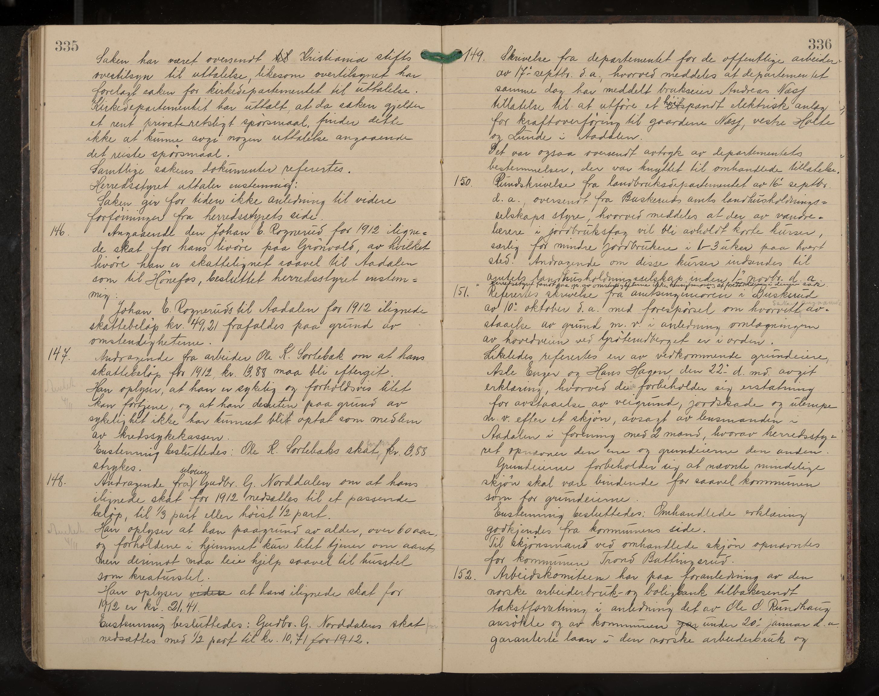 Ådal formannskap og sentraladministrasjon, IKAK/0614021/A/Aa/L0003: Møtebok, 1907-1914, p. 335-336