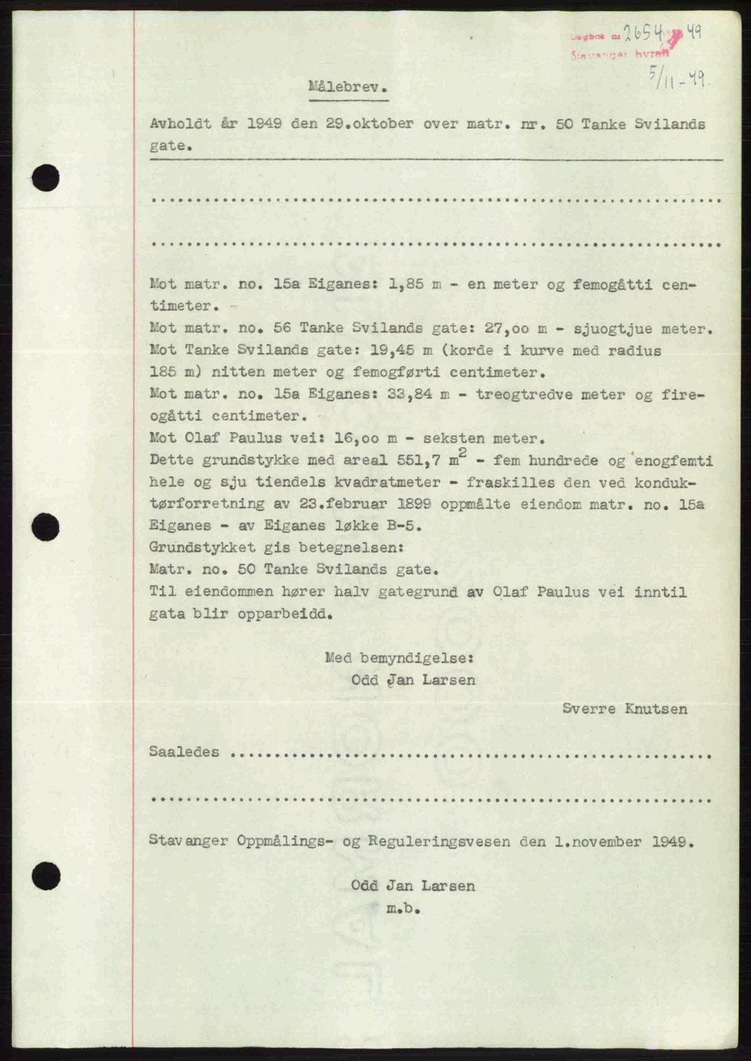 Stavanger byrett, SAST/A-100455/002/G/Gb/L0023: Mortgage book no. A12, 1948-1949, Diary no: : 2654/1949