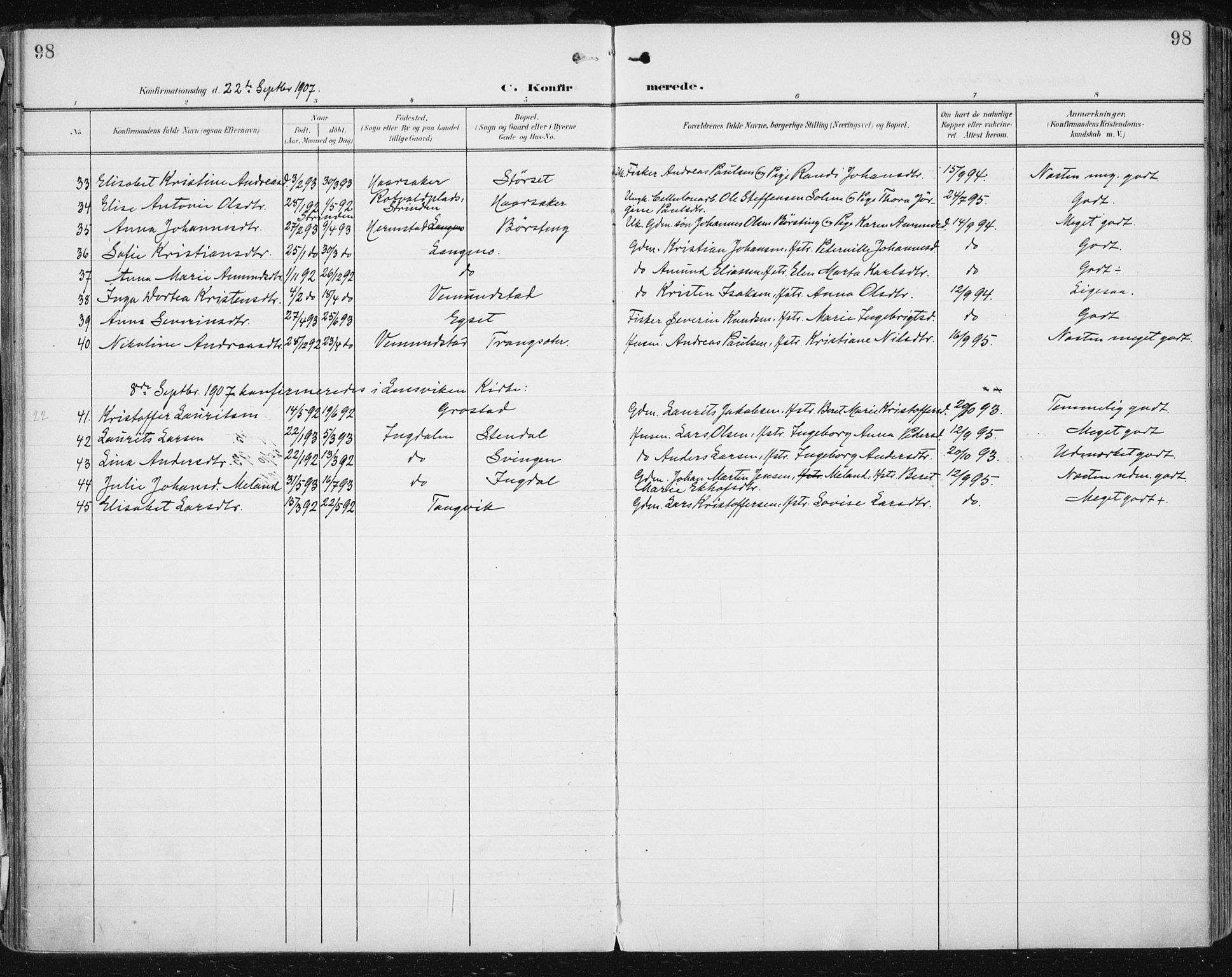 Ministerialprotokoller, klokkerbøker og fødselsregistre - Sør-Trøndelag, AV/SAT-A-1456/646/L0616: Parish register (official) no. 646A14, 1900-1918, p. 98