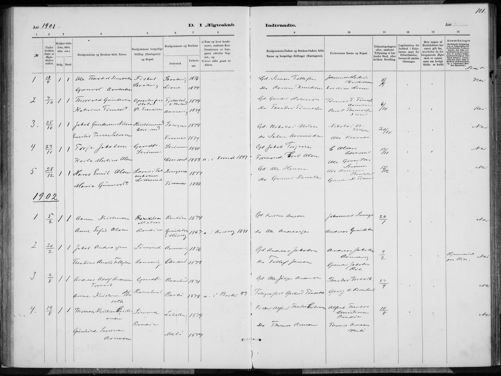 Oddernes sokneprestkontor, AV/SAK-1111-0033/F/Fa/Fab/L0002: Parish register (official) no. A 2, 1884-1903, p. 101