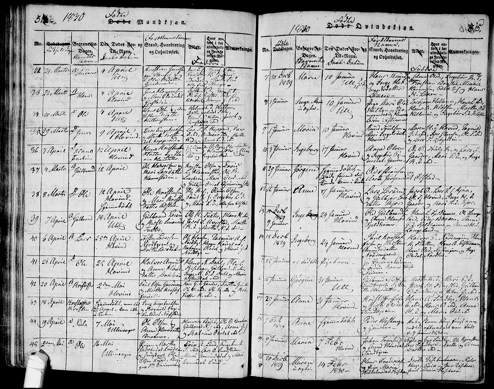 Ullensaker prestekontor Kirkebøker, AV/SAO-A-10236a/G/Ga/L0001: Parish register (copy) no. I 1, 1815-1835, p. 314-315