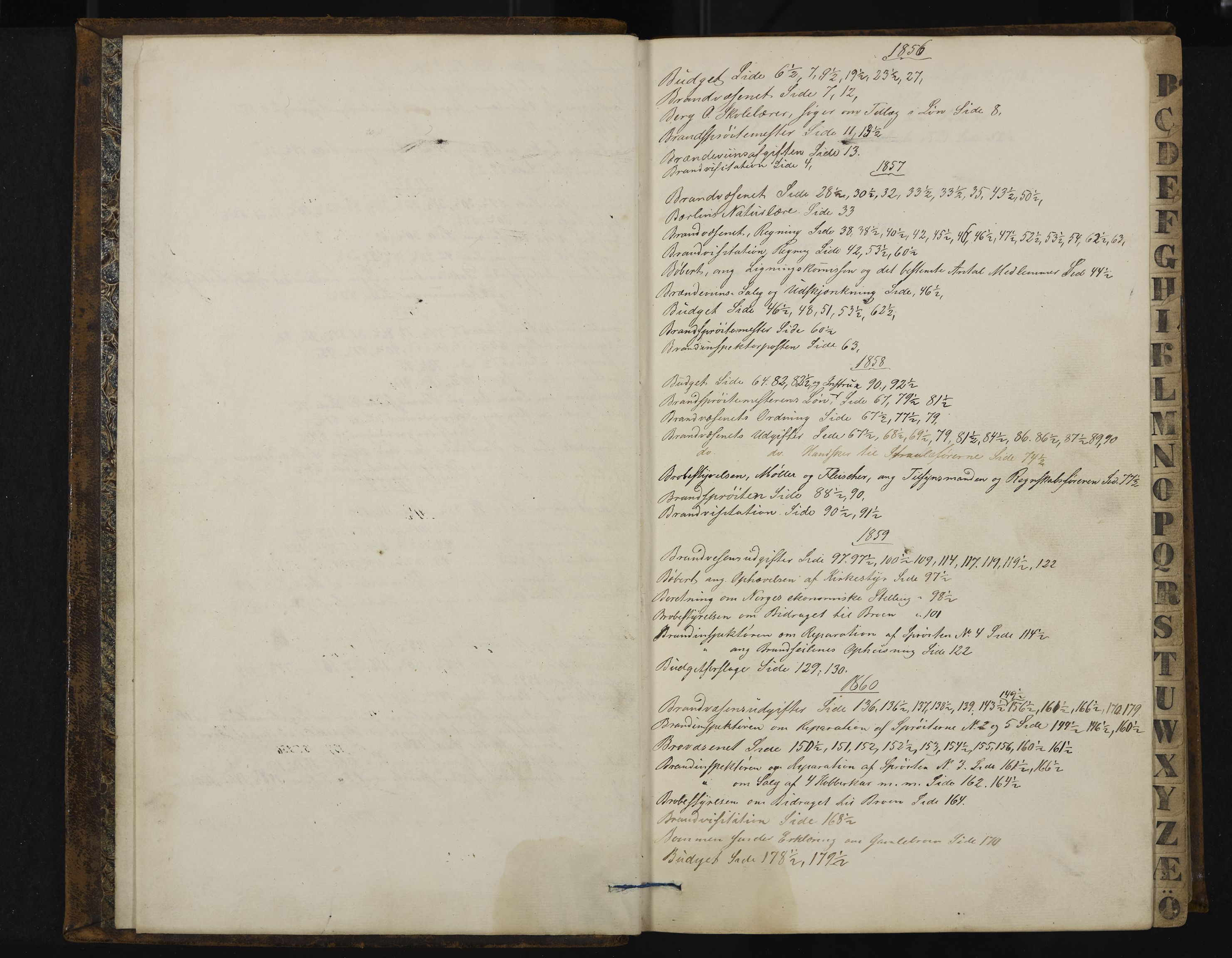 Kongsberg formannskap og sentraladministrasjon, IKAK/0604021-1/A/L0003: Møtebok med register, 1856-1861