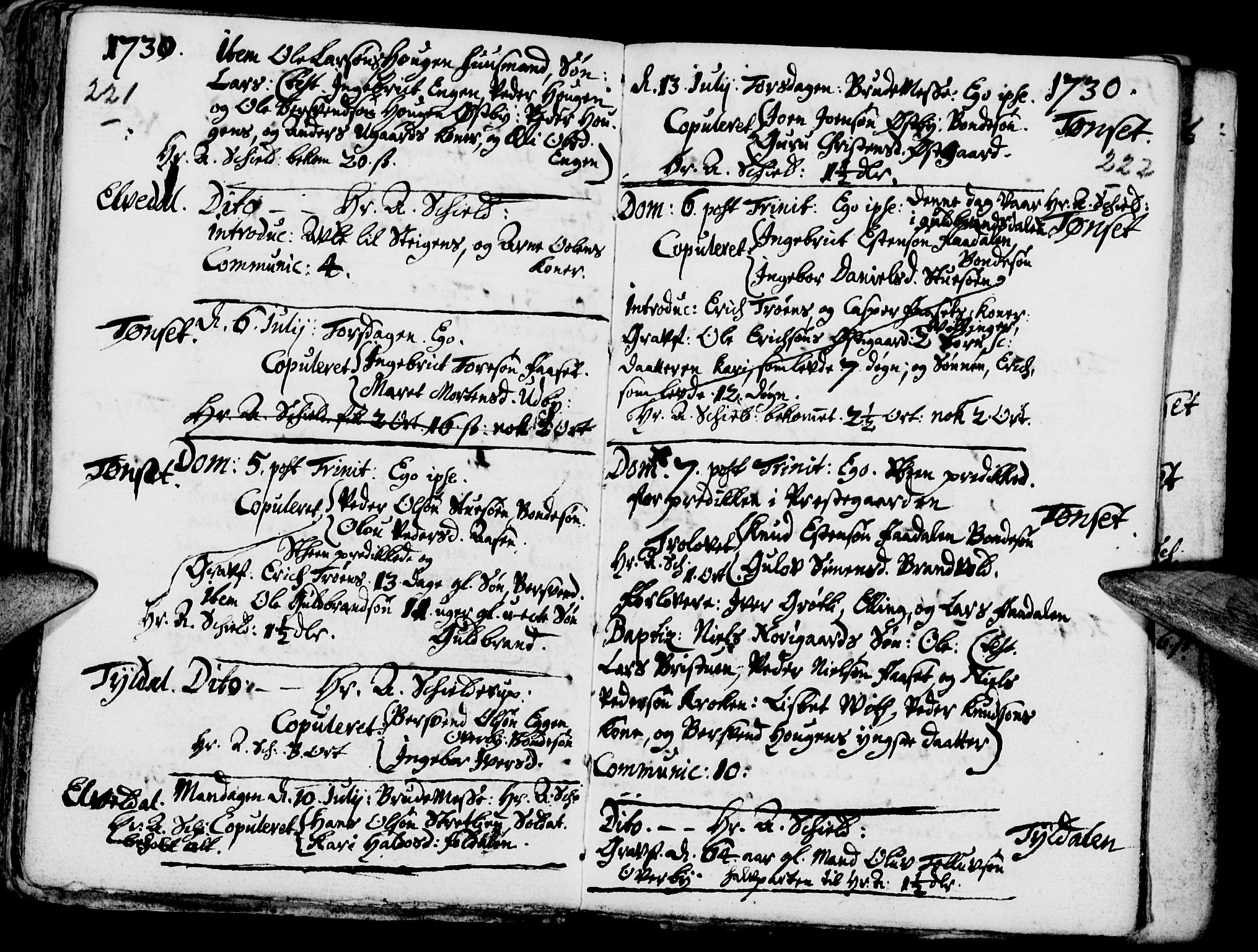 Tynset prestekontor, SAH/PREST-058/H/Ha/Haa/L0001: Parish register (official) no. 1, 1722-1732, p. 221-222