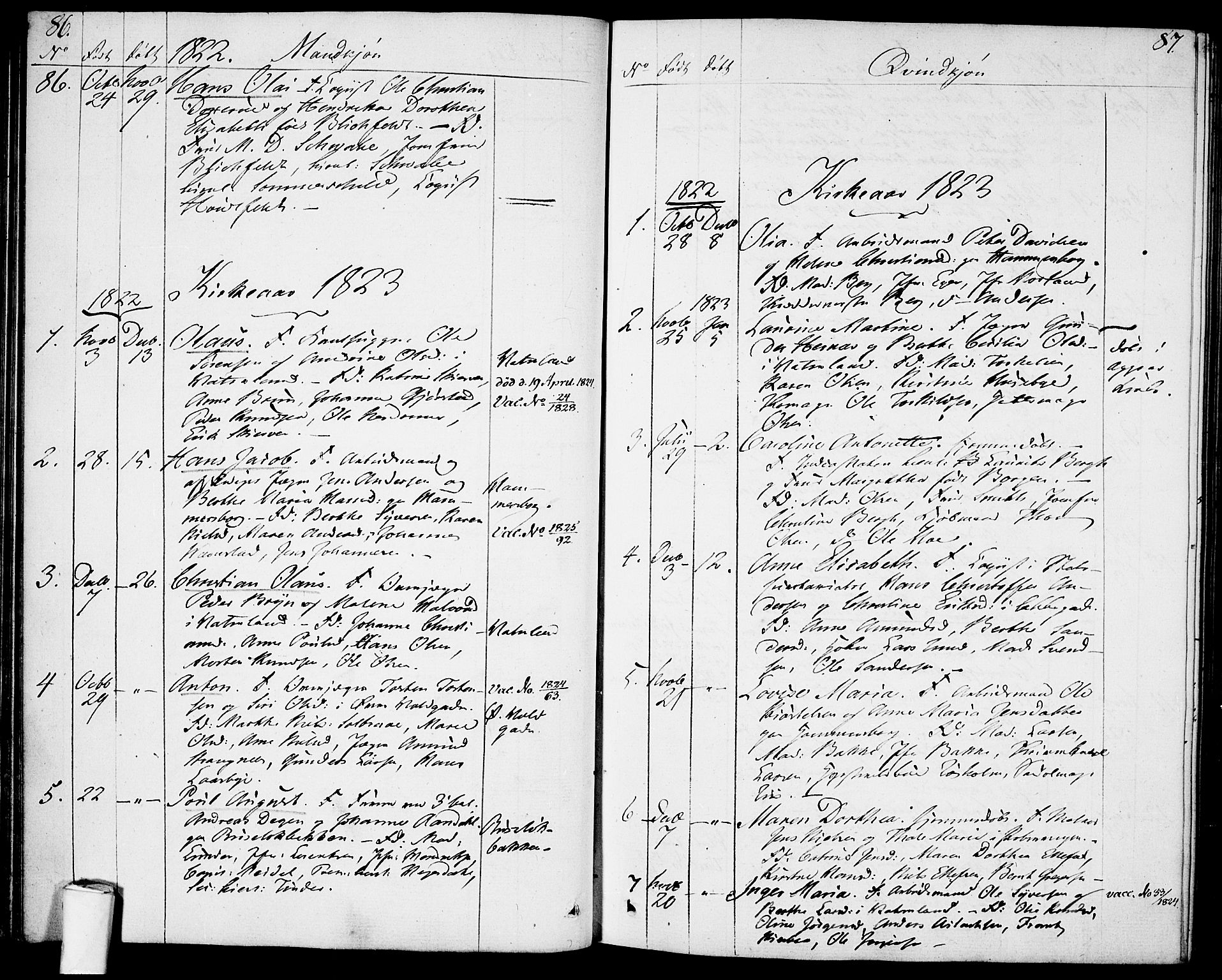 Garnisonsmenigheten Kirkebøker, SAO/A-10846/F/Fa/L0004: Parish register (official) no. 4, 1820-1828, p. 86-87