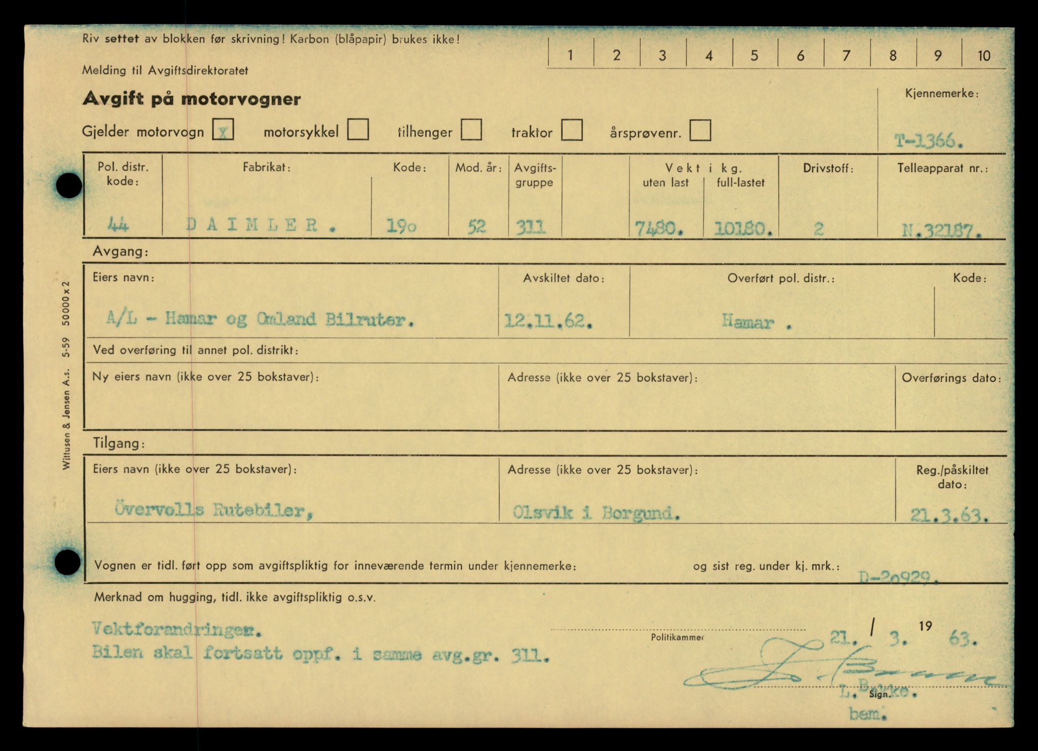 Møre og Romsdal vegkontor - Ålesund trafikkstasjon, SAT/A-4099/F/Fe/L0012: Registreringskort for kjøretøy T 1290 - T 1450, 1927-1998, p. 1672