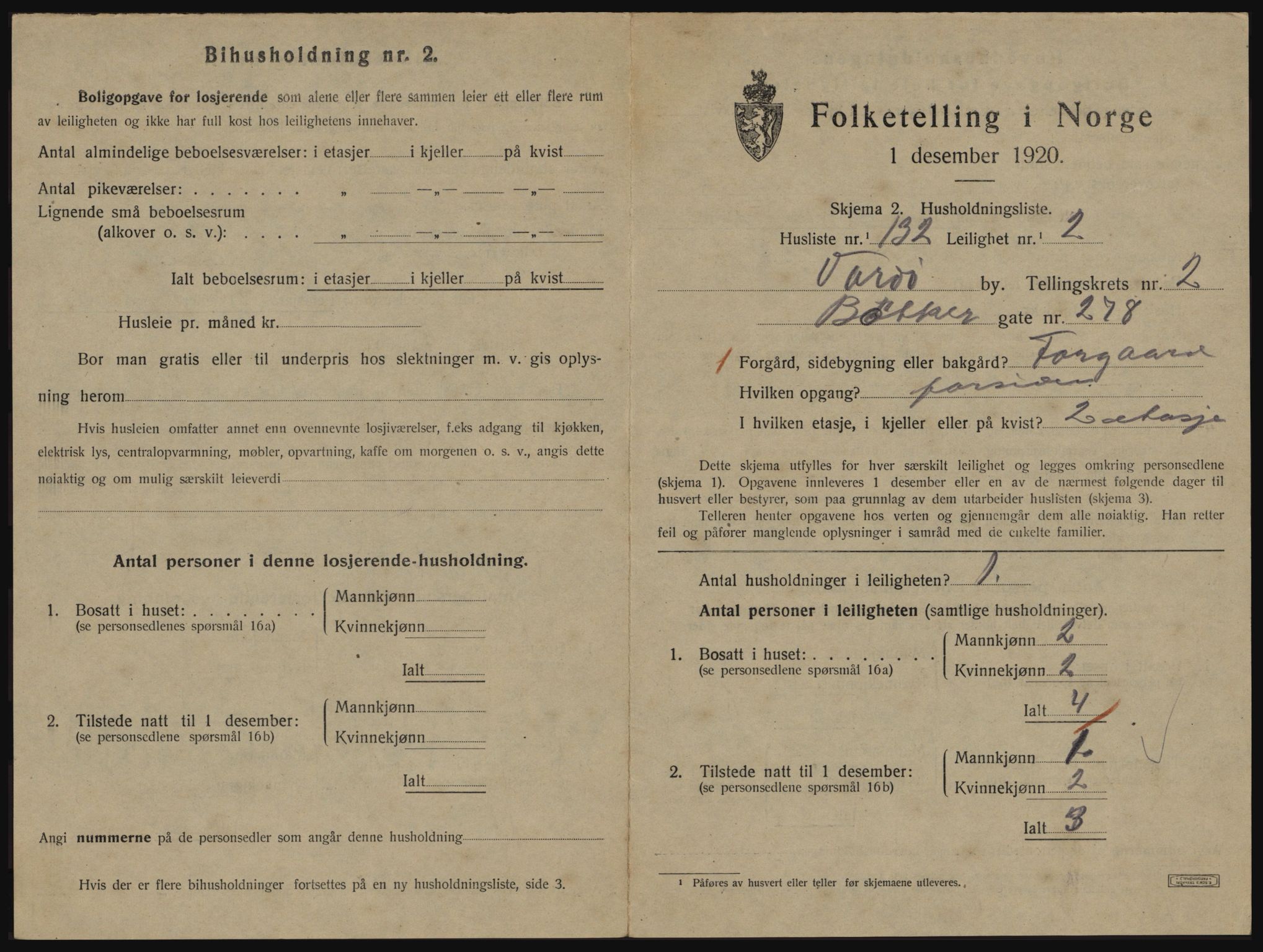 SATØ, 1920 census for Vardø, 1920, p. 2223