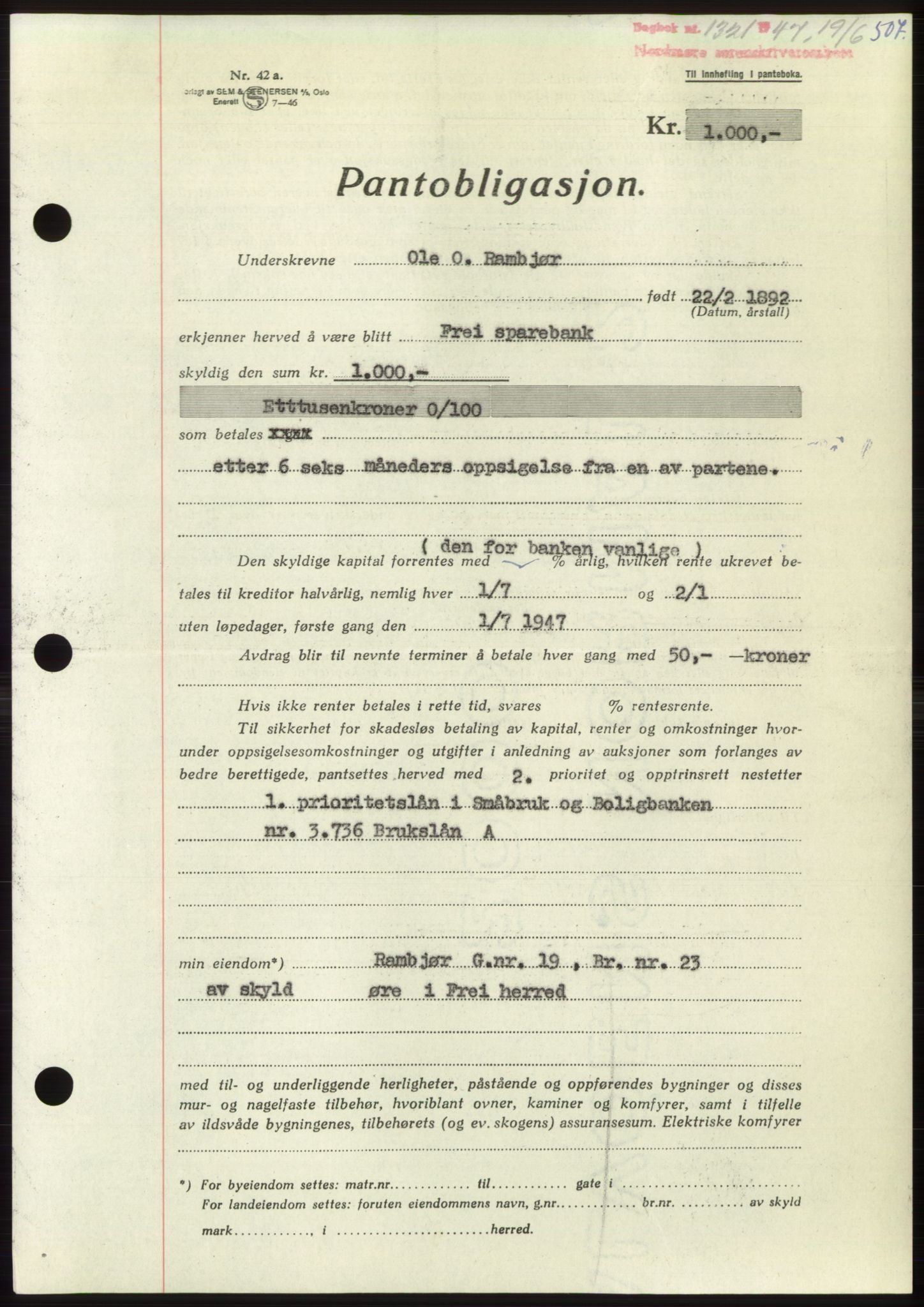 Nordmøre sorenskriveri, AV/SAT-A-4132/1/2/2Ca: Mortgage book no. B96, 1947-1947, Diary no: : 1321/1947