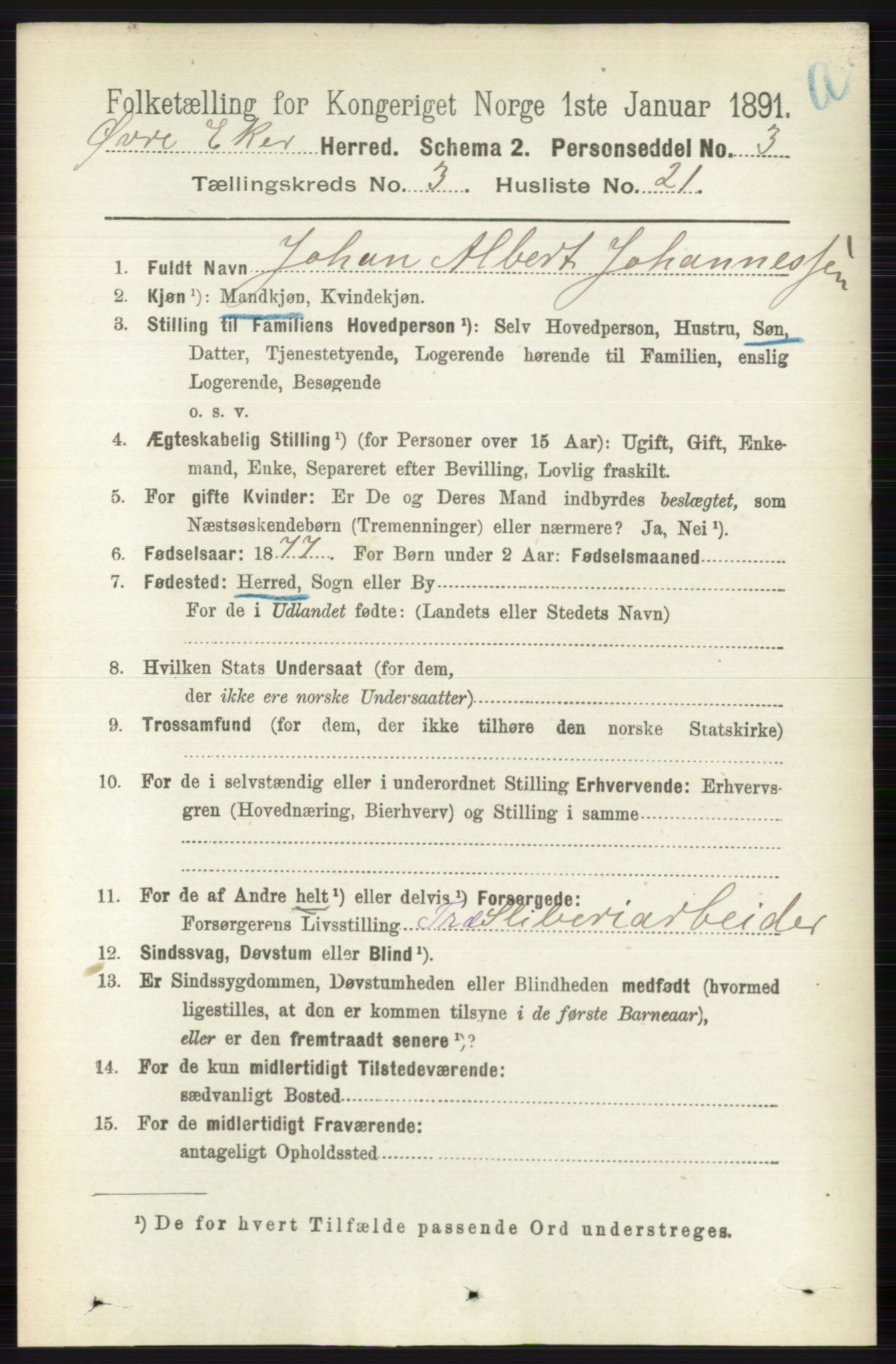 RA, 1891 census for 0624 Øvre Eiker, 1891, p. 1115