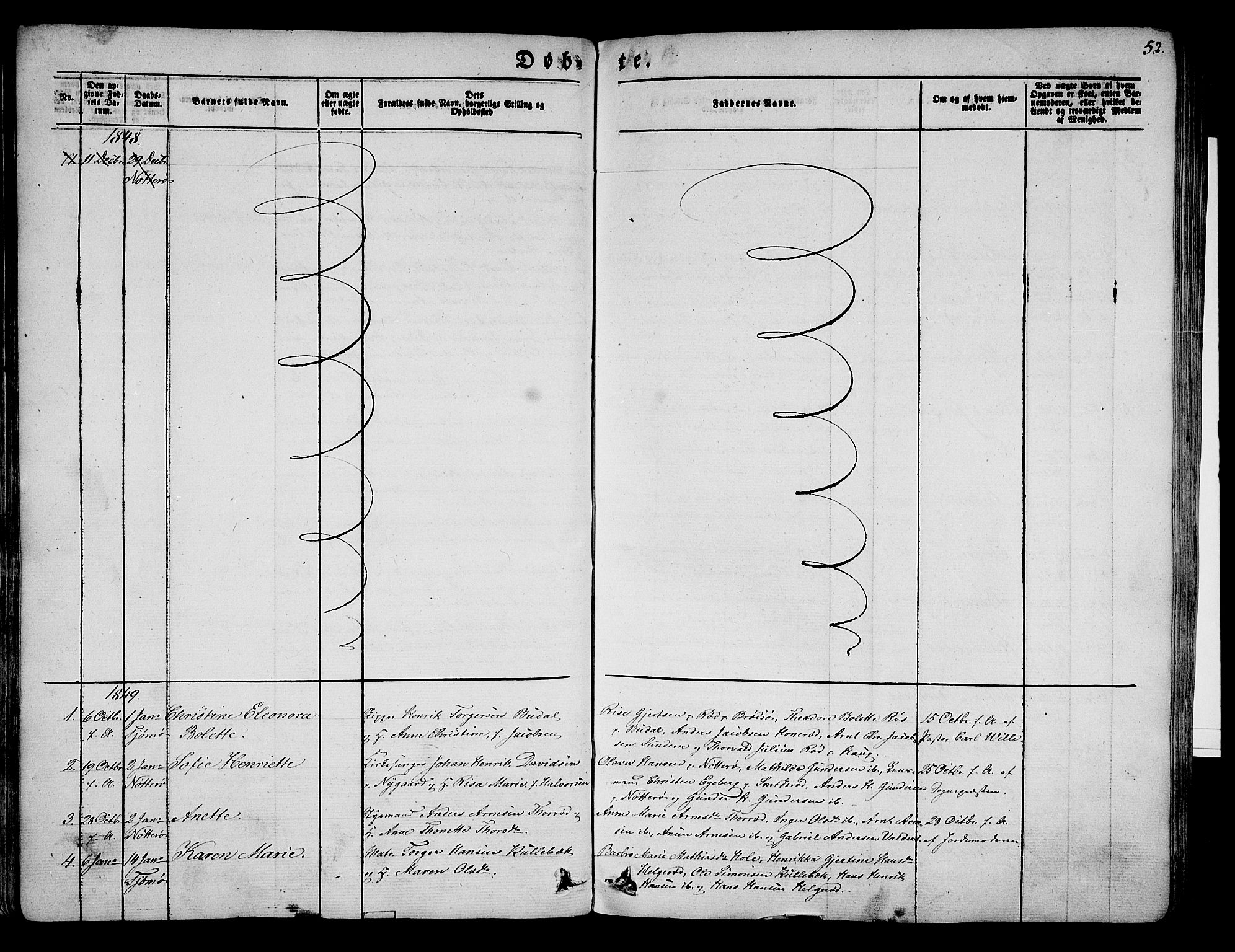 Nøtterøy kirkebøker, AV/SAKO-A-354/G/Ga/L0001: Parish register (copy) no. I 1, 1844-1859, p. 52