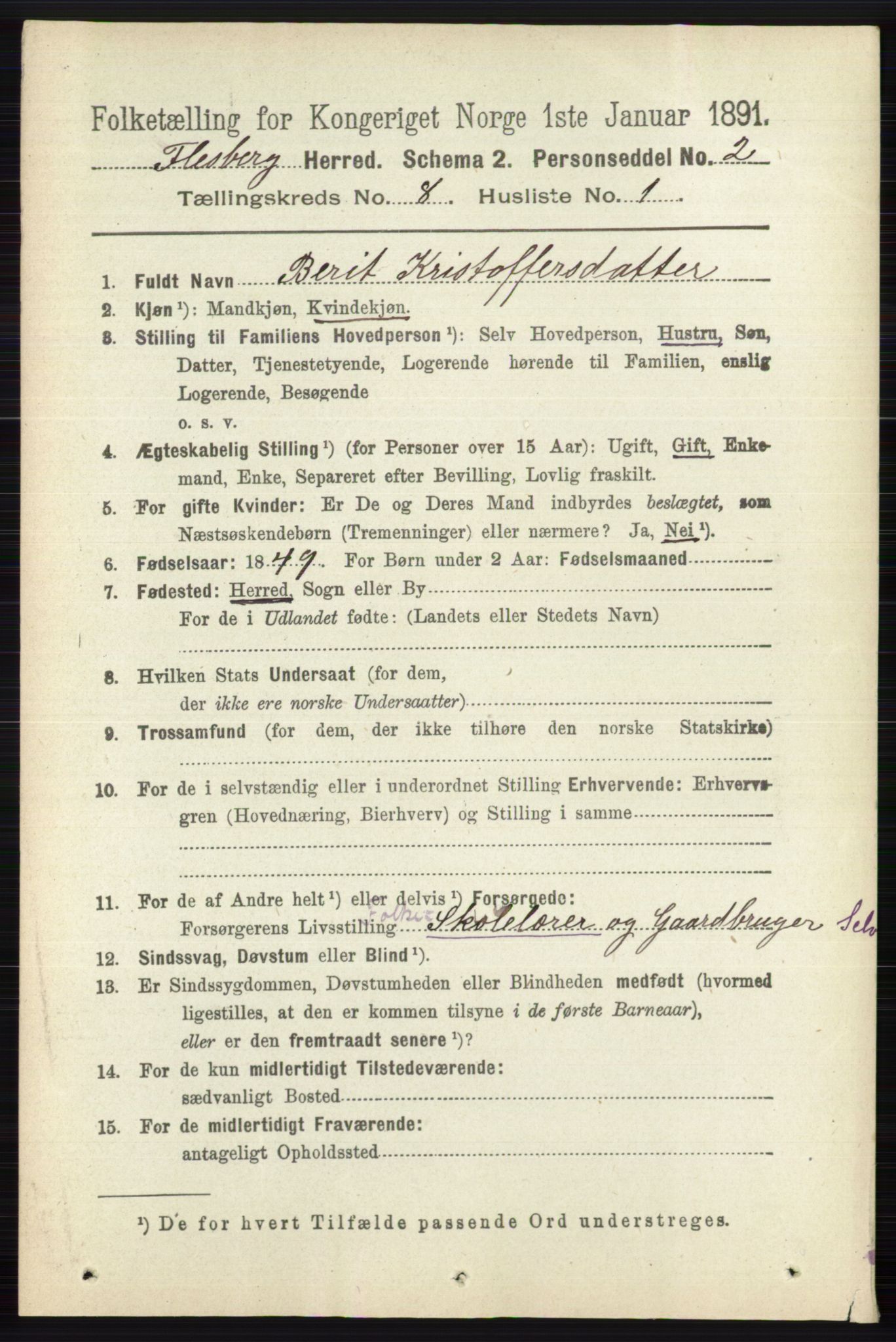 RA, 1891 census for 0631 Flesberg, 1891, p. 1368