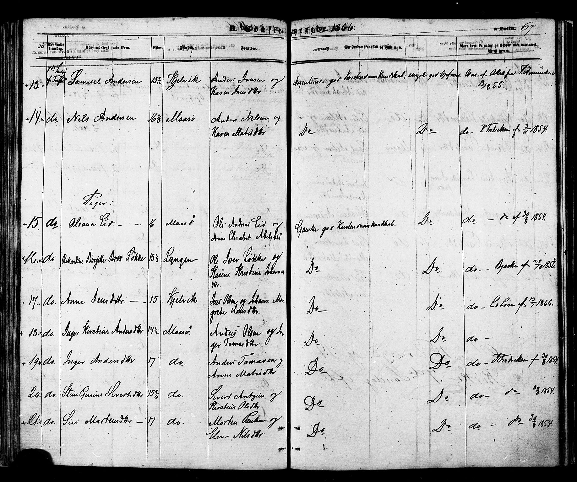 Måsøy sokneprestkontor, SATØ/S-1348/H/Ha/L0003kirke: Parish register (official) no. 3, 1866-1877, p. 67