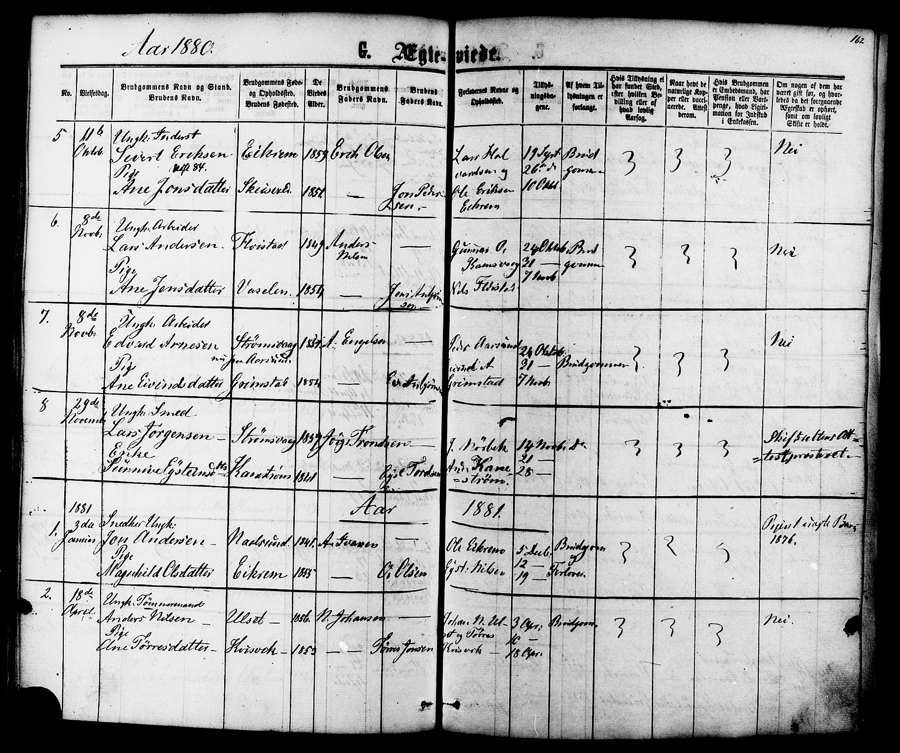Ministerialprotokoller, klokkerbøker og fødselsregistre - Møre og Romsdal, AV/SAT-A-1454/587/L0999: Parish register (official) no. 587A01, 1864-1886, p. 162