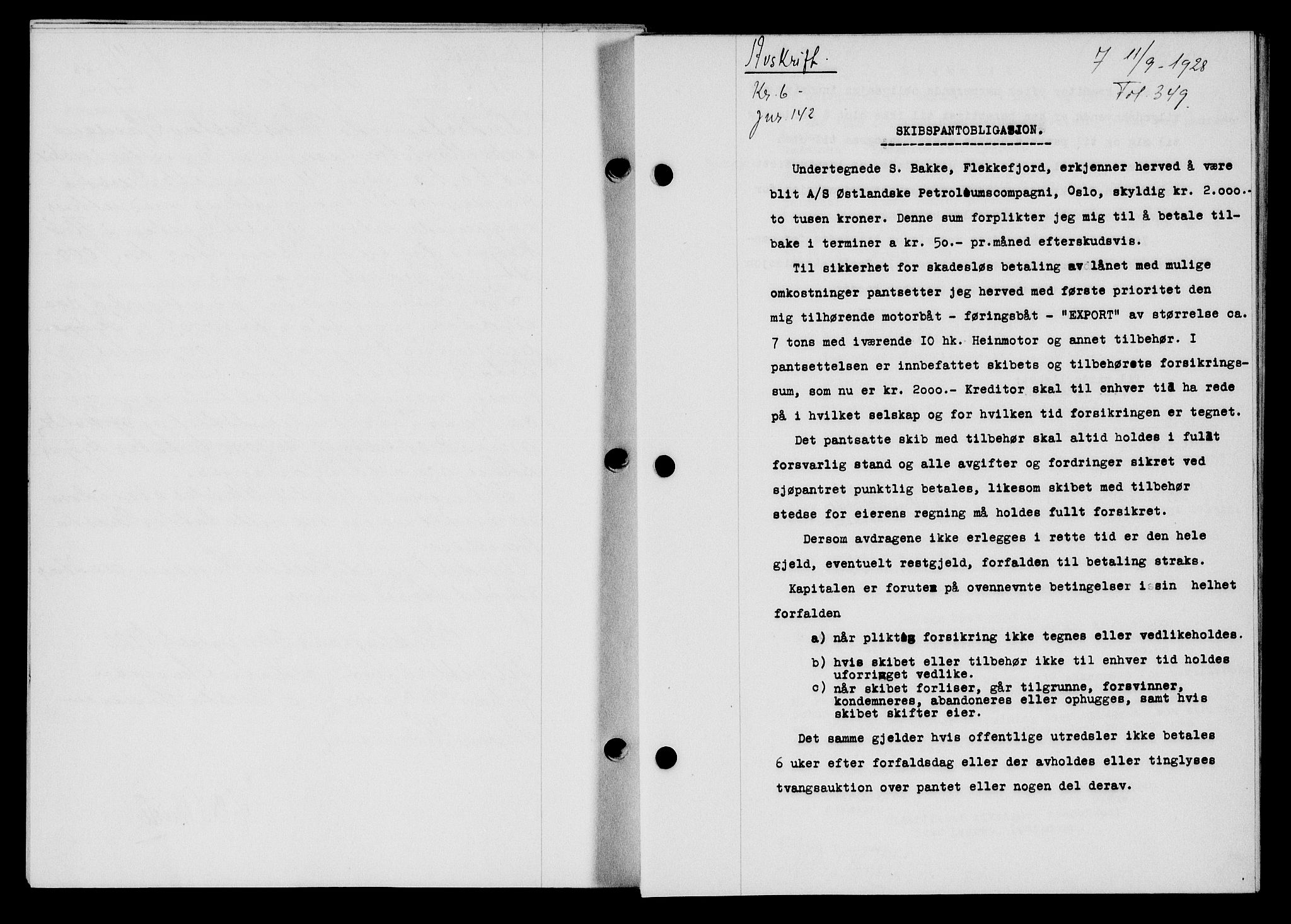 Flekkefjord sorenskriveri, AV/SAK-1221-0001/G/Gb/Gba/L0044: Mortgage book no. 42, 1928-1929, Deed date: 11.09.1928