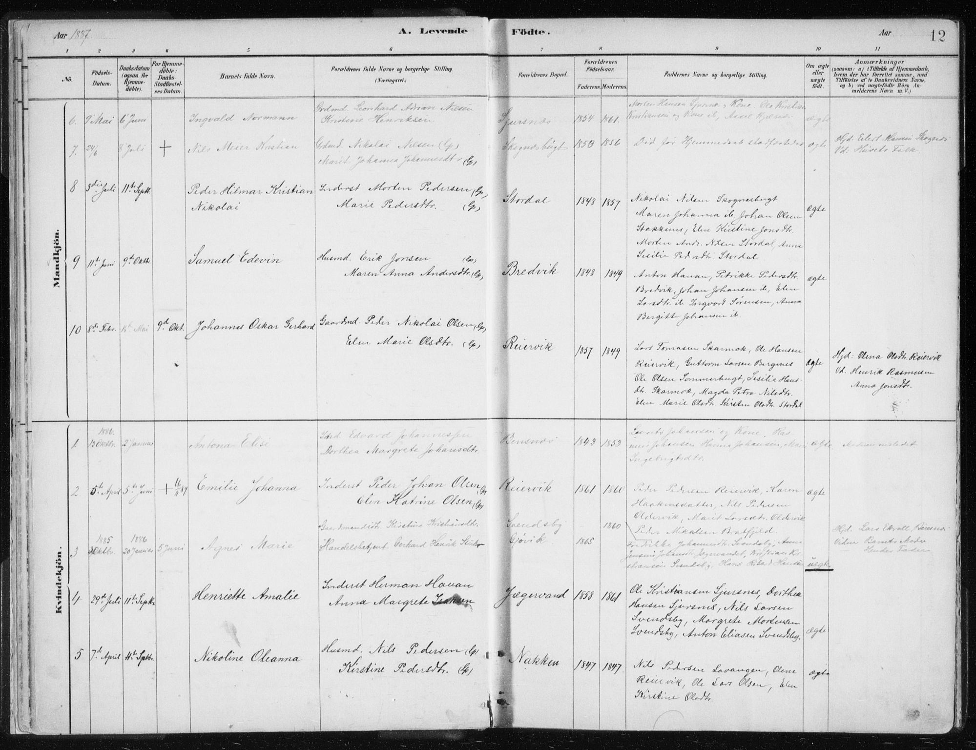 Lyngen sokneprestembete, AV/SATØ-S-1289/H/He/Hea/L0010kirke: Parish register (official) no. 10, 1883-1904, p. 12