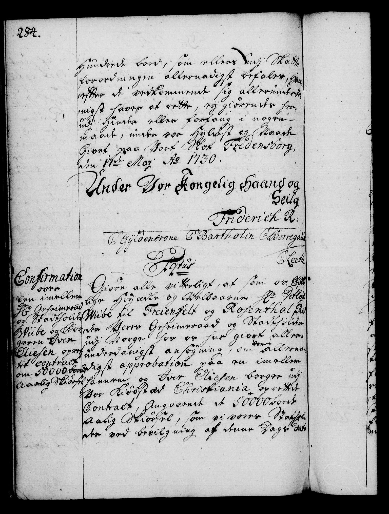 Rentekammeret, Kammerkanselliet, RA/EA-3111/G/Gg/Gga/L0003: Norsk ekspedisjonsprotokoll med register (merket RK 53.3), 1727-1734, p. 284