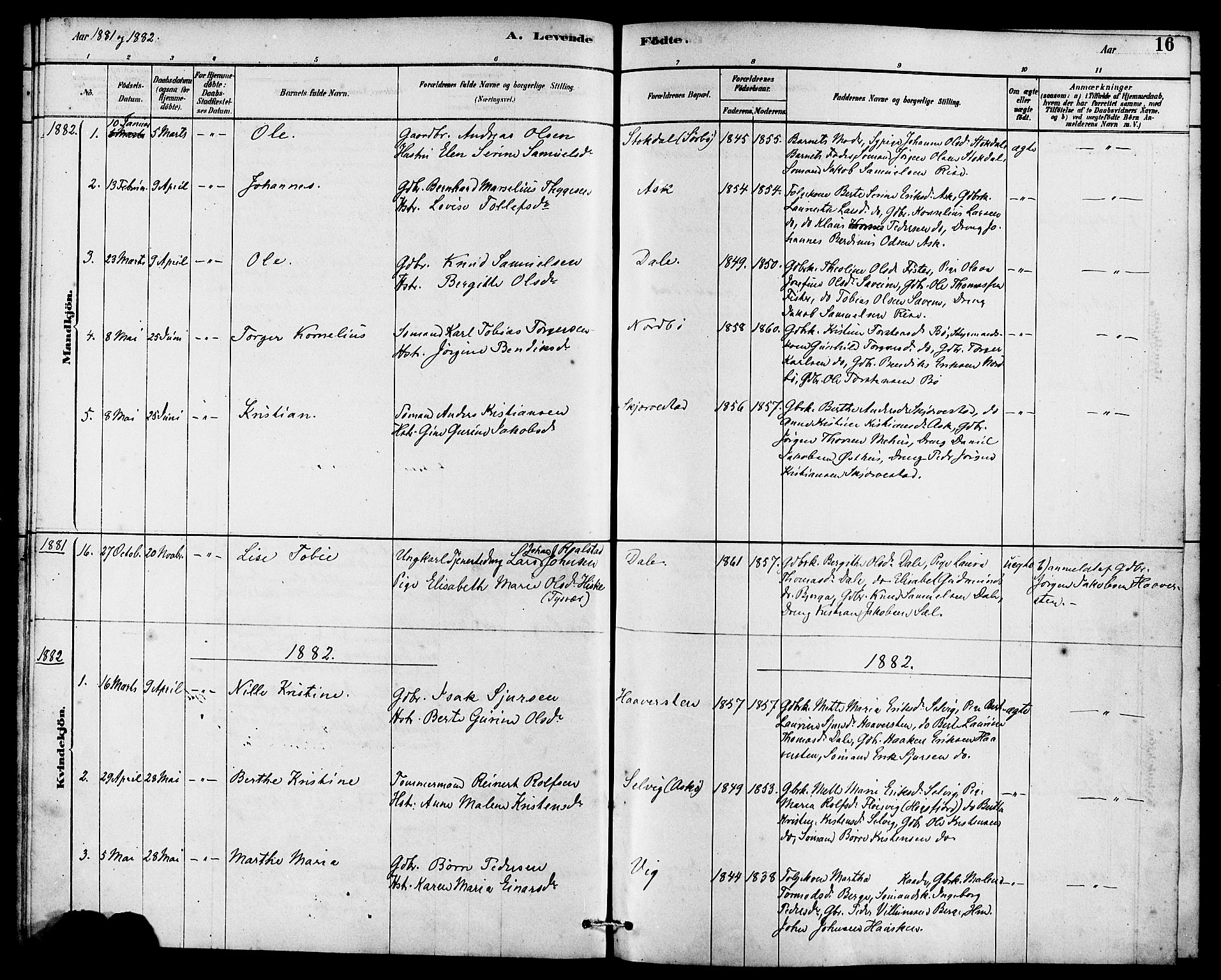 Rennesøy sokneprestkontor, AV/SAST-A -101827/H/Ha/Haa/L0007: Parish register (official) no. A 7, 1878-1884, p. 16