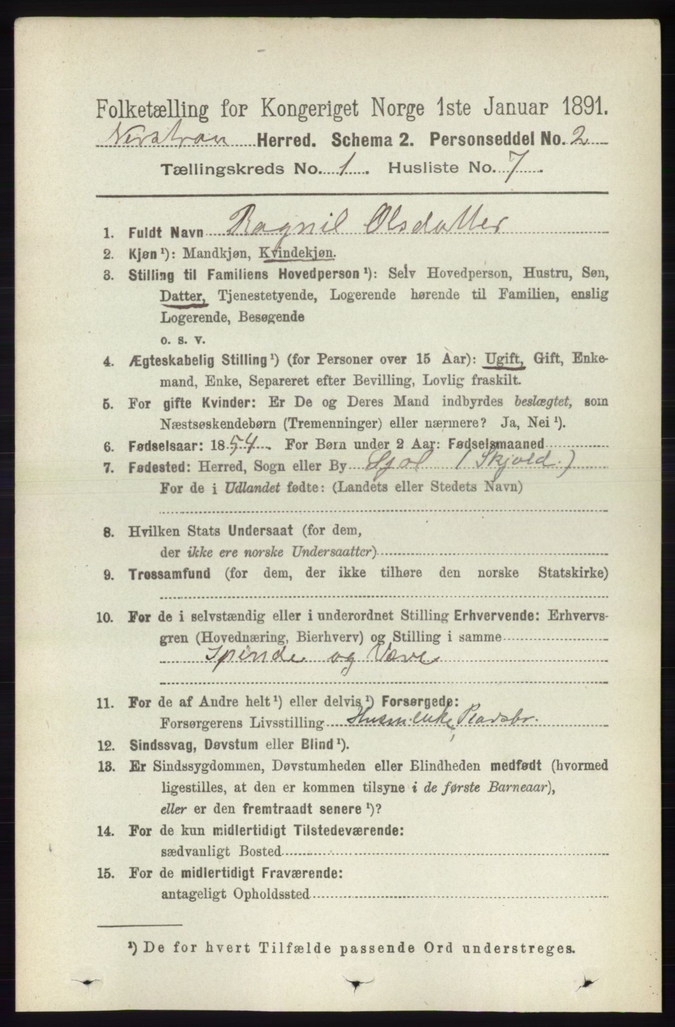 RA, 1891 census for 1139 Nedstrand, 1891, p. 111