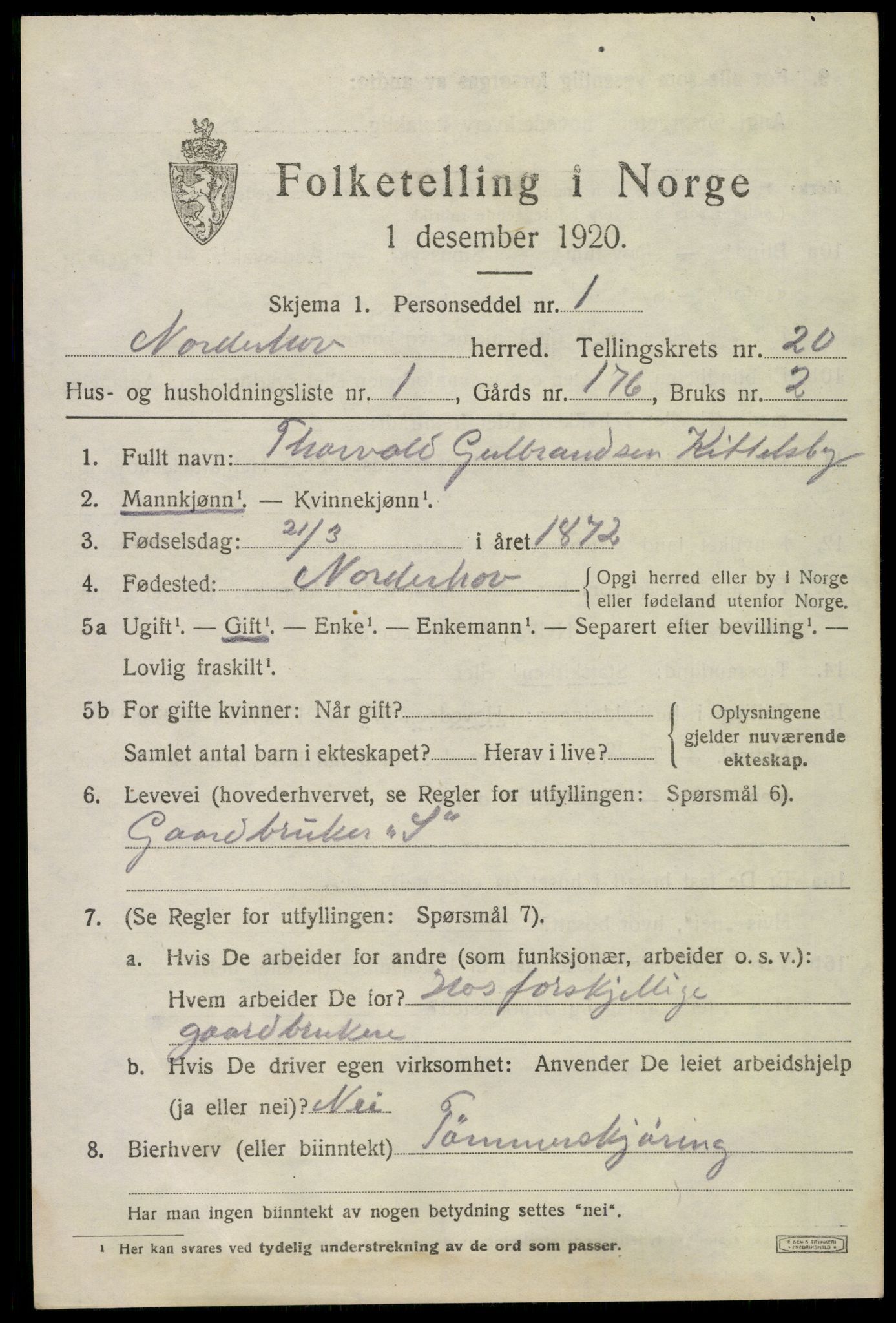 SAKO, 1920 census for Norderhov, 1920, p. 21344