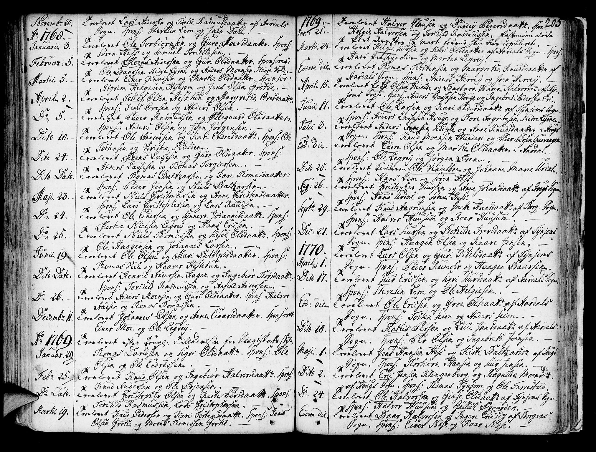 Lærdal sokneprestembete, SAB/A-81201: Parish register (official) no. A 2, 1752-1782, p. 205