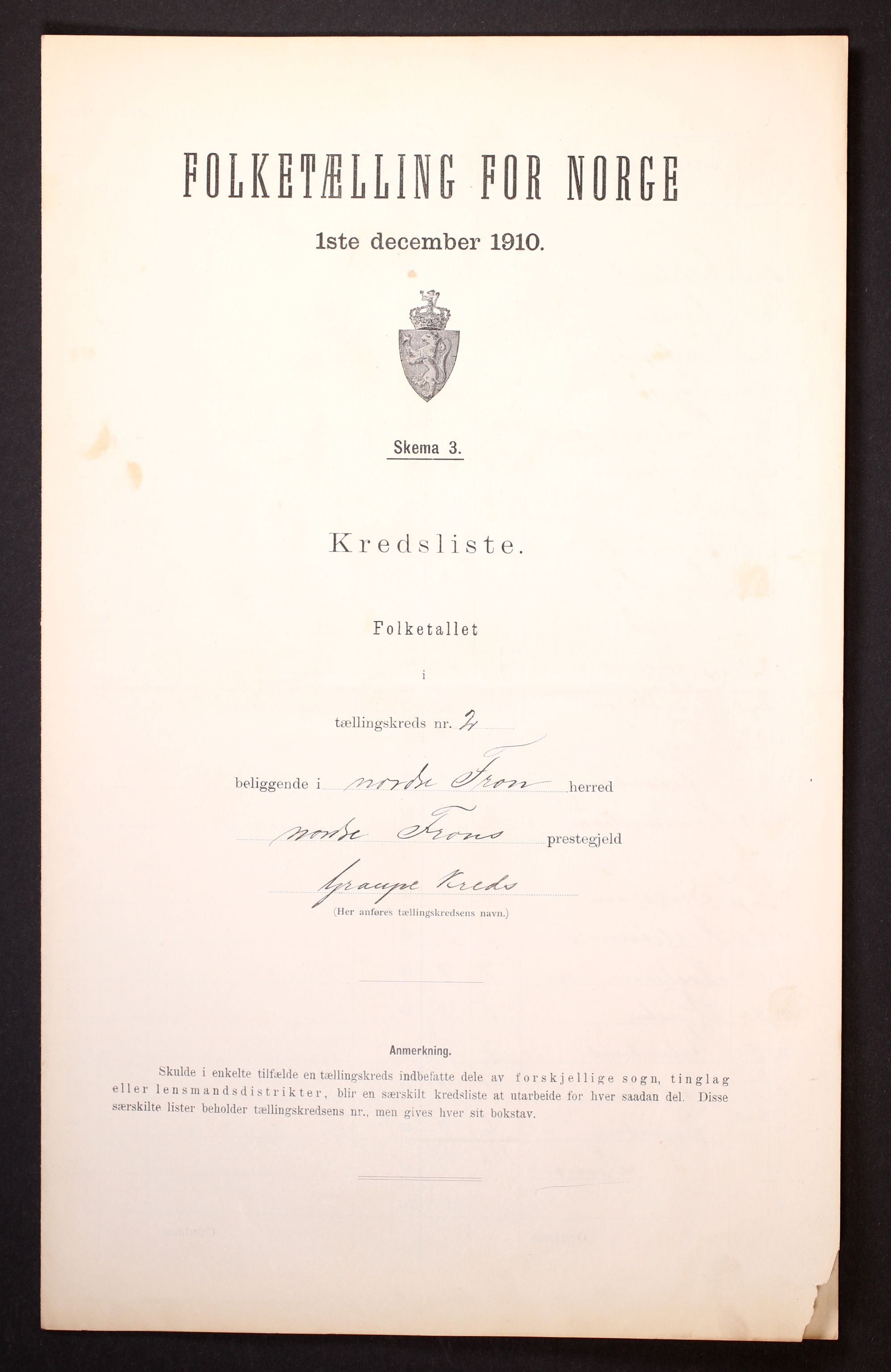 RA, 1910 census for Nord-Fron, 1910, p. 7