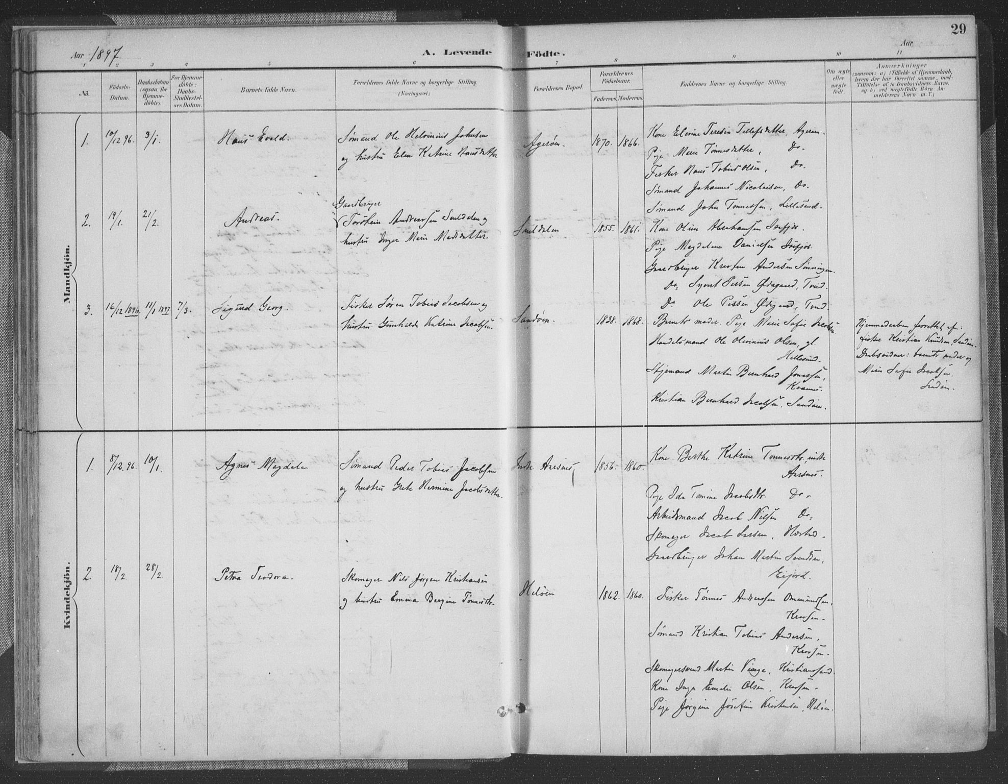 Høvåg sokneprestkontor, AV/SAK-1111-0025/F/Fa/L0006: Parish register (official) no. A 6, 1894-1923, p. 29