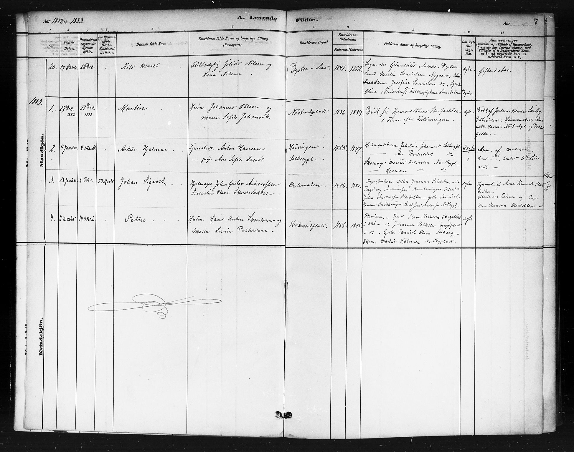 Ås prestekontor Kirkebøker, AV/SAO-A-10894/F/Fb/L0001: Parish register (official) no. II 1, 1881-1895, p. 7