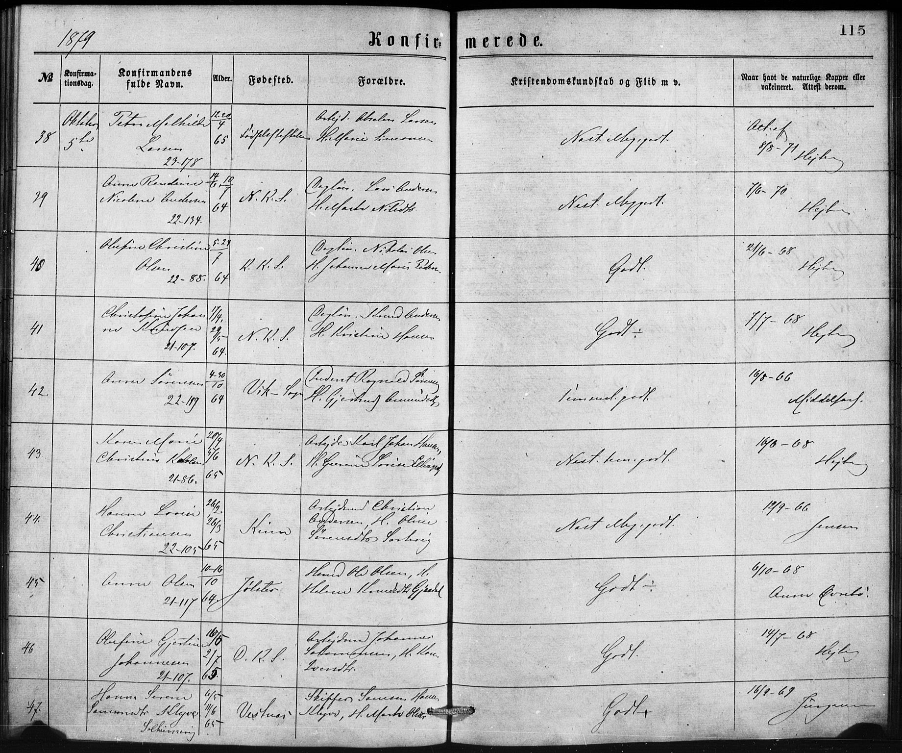 Korskirken sokneprestembete, SAB/A-76101/H/Haa/L0070: Curate's parish register no. A 5, 1869-1885, p. 115