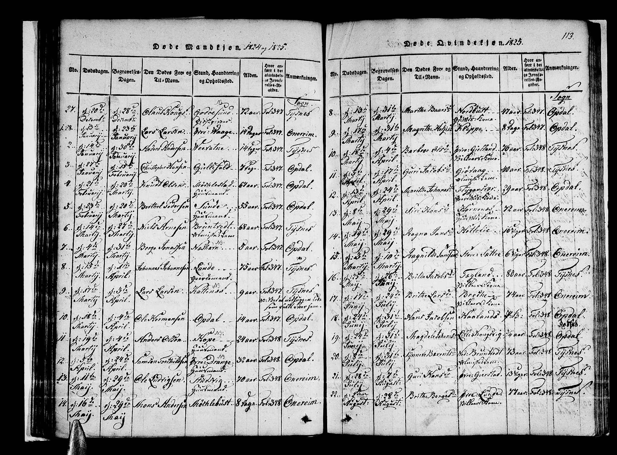 Tysnes sokneprestembete, AV/SAB-A-78601/H/Haa: Parish register (official) no. A 7, 1816-1826, p. 113