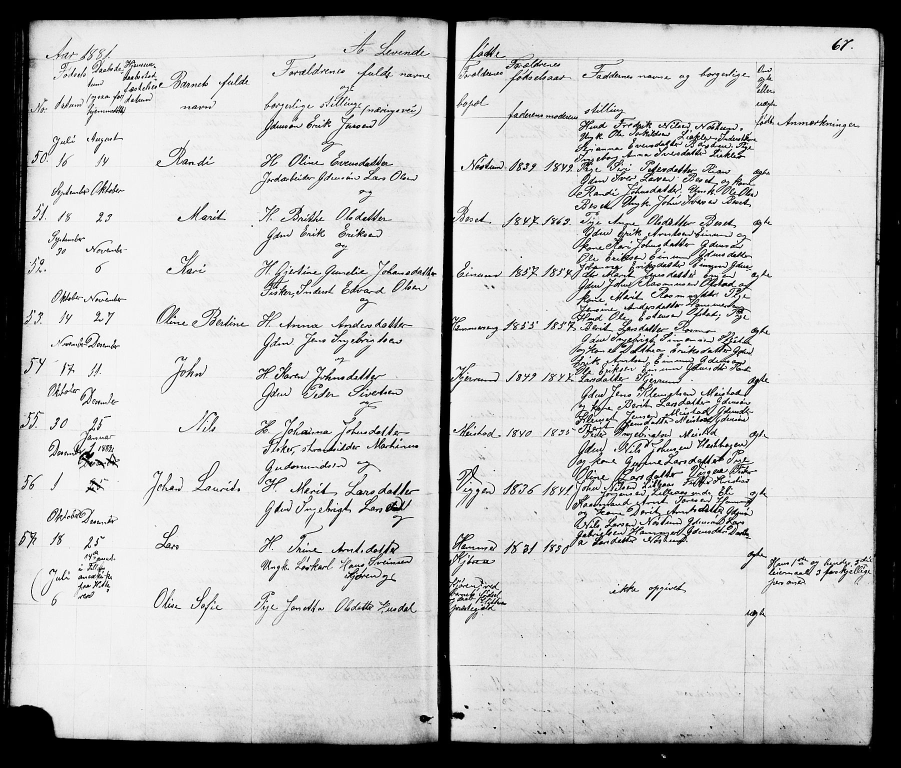 Ministerialprotokoller, klokkerbøker og fødselsregistre - Sør-Trøndelag, AV/SAT-A-1456/665/L0777: Parish register (copy) no. 665C02, 1867-1915, p. 67