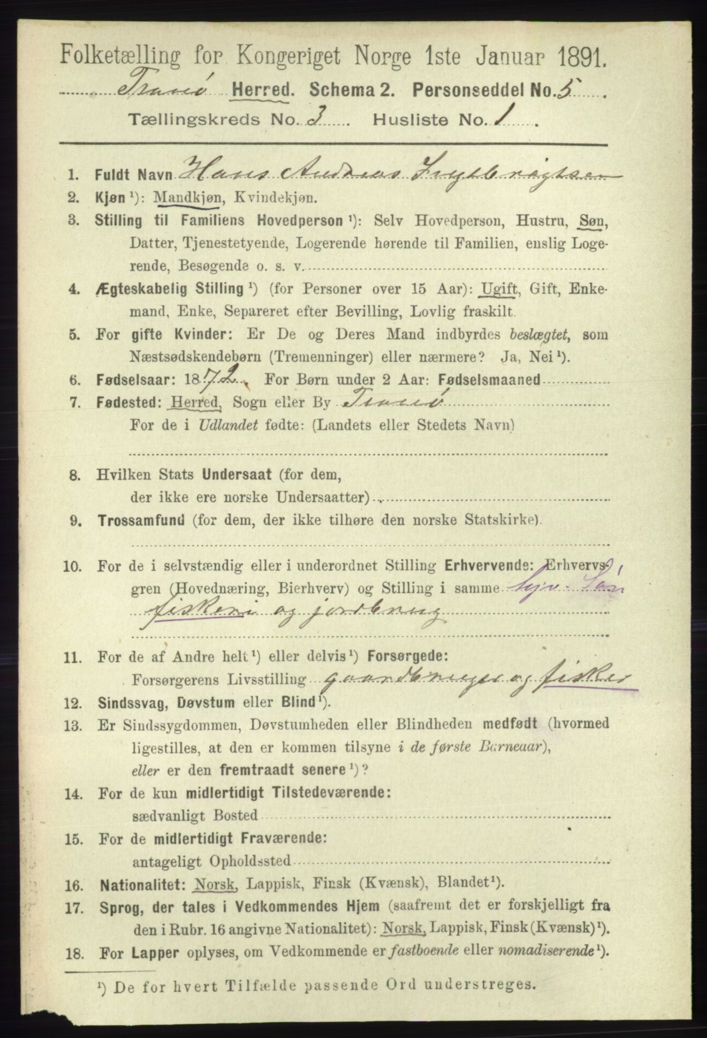 RA, 1891 census for 1927 Tranøy, 1891, p. 890