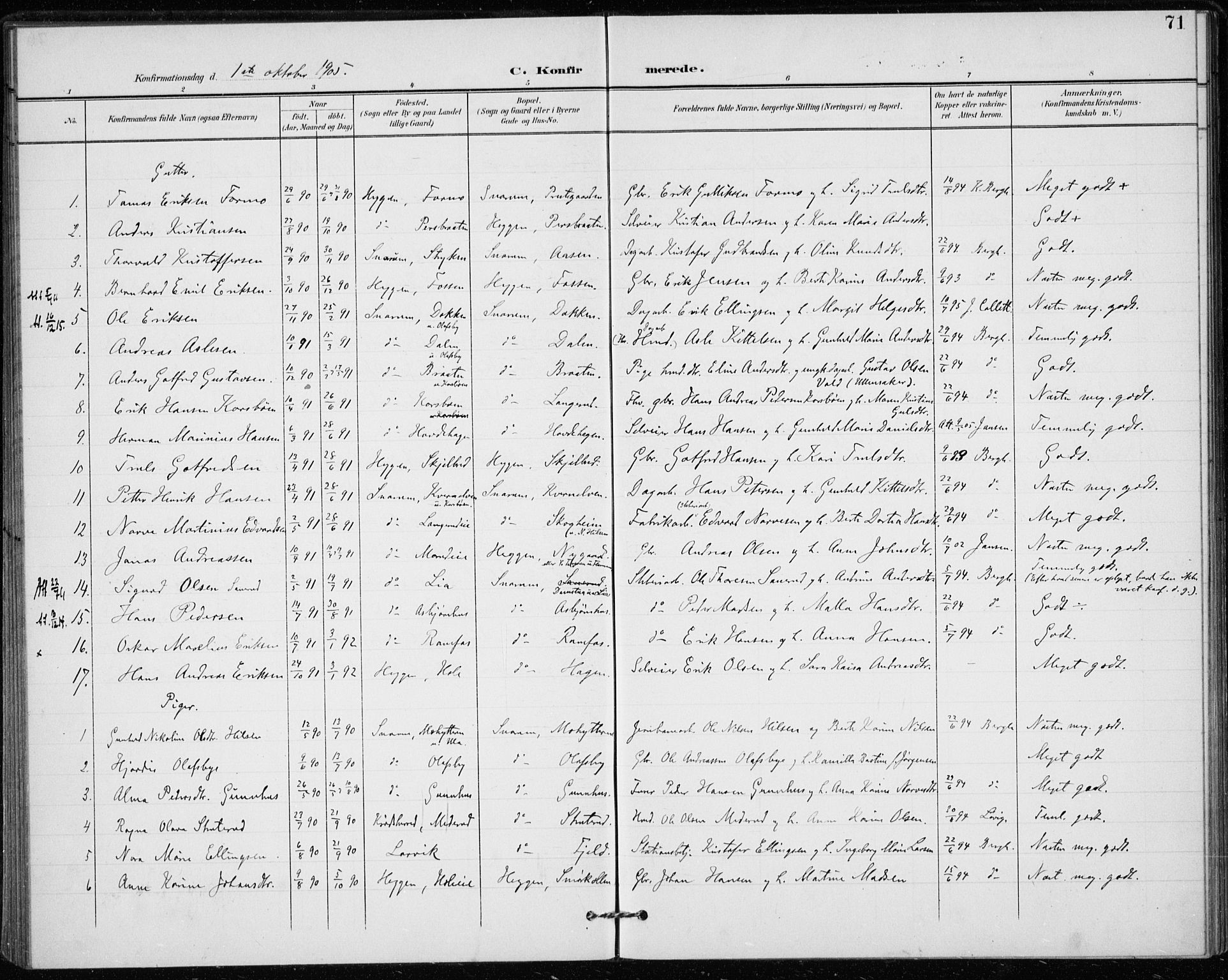 Modum kirkebøker, AV/SAKO-A-234/F/Fa/L0020: Parish register (official) no. 20, 1900-1917, p. 71