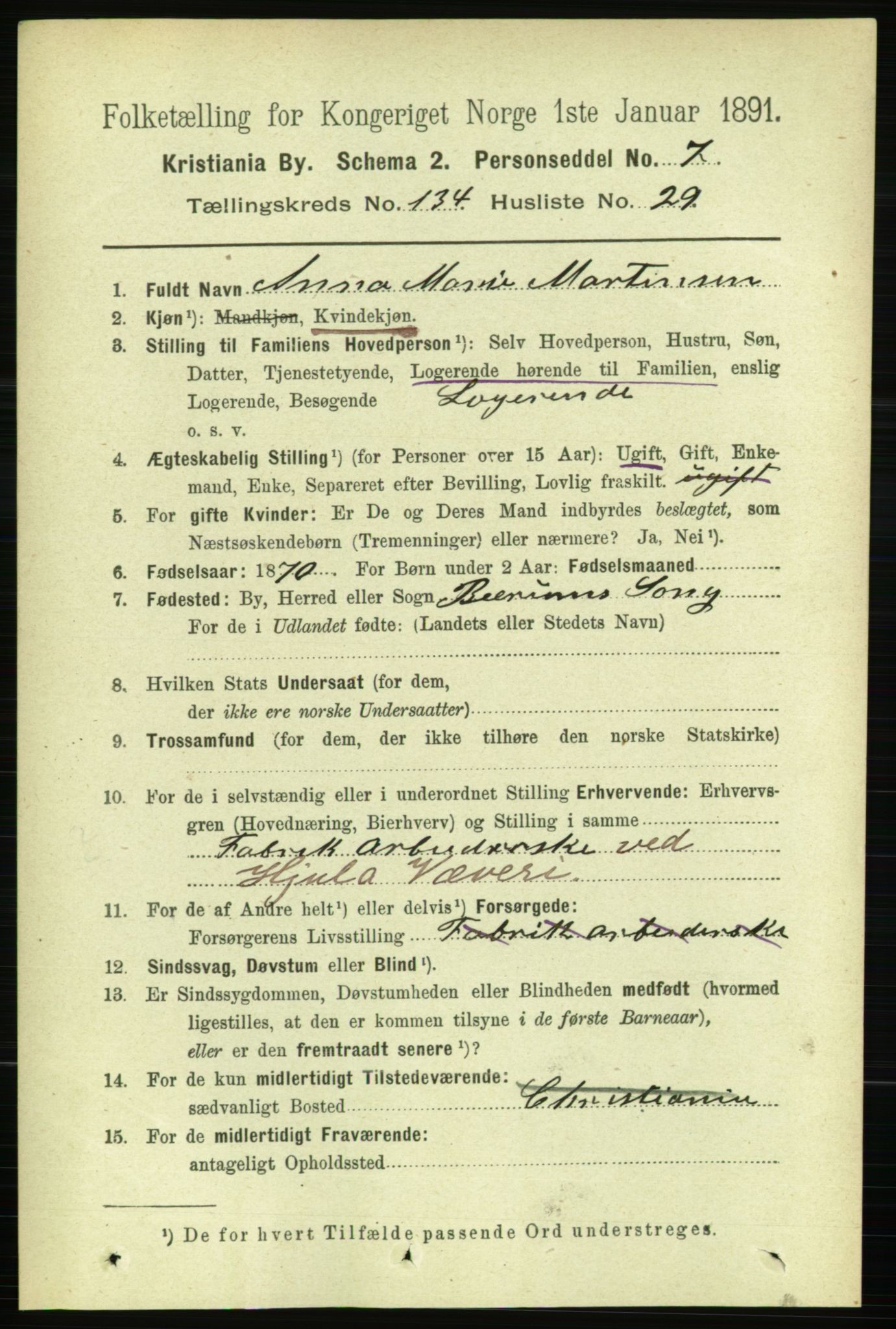 RA, 1891 census for 0301 Kristiania, 1891, p. 74060