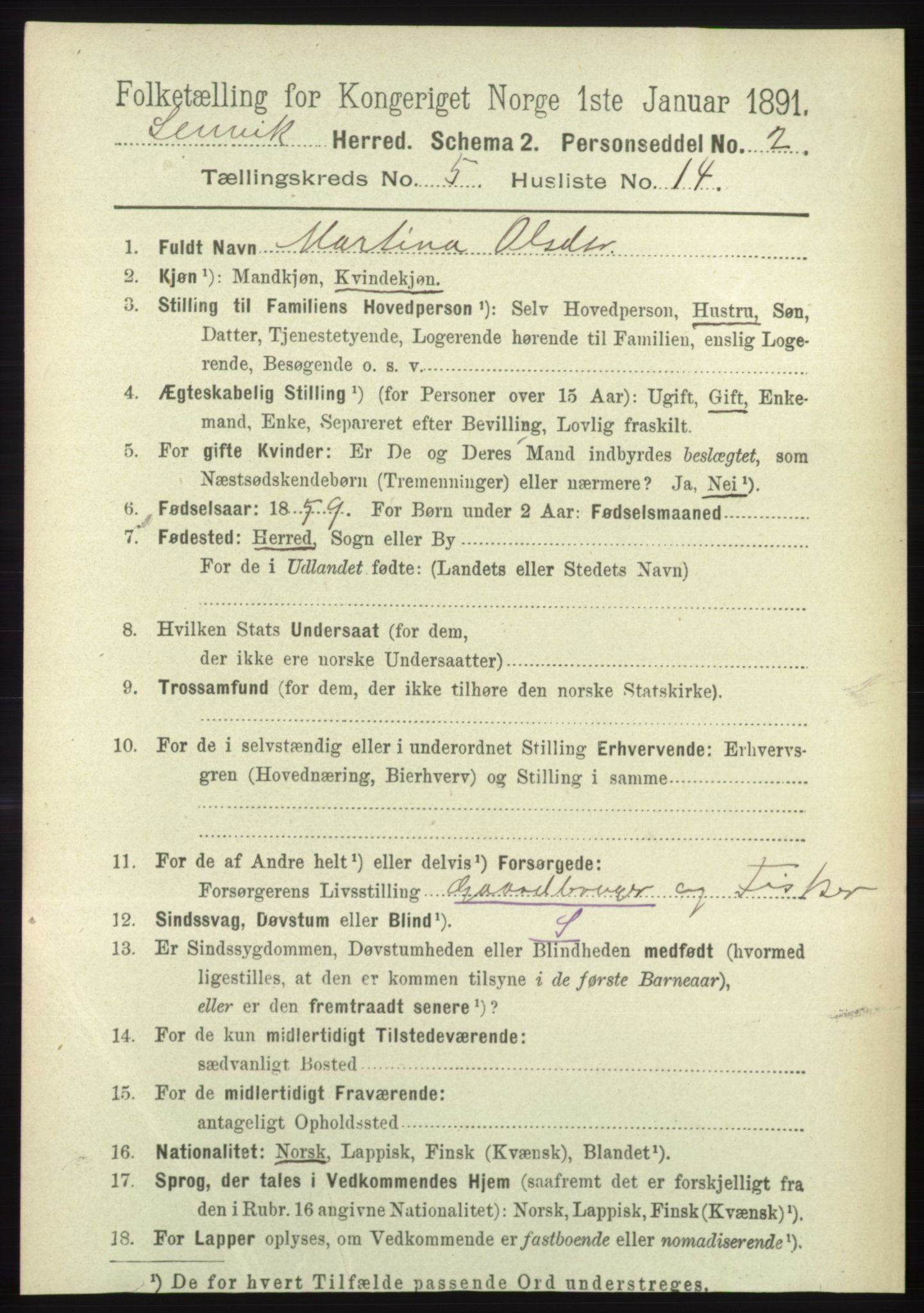 RA, 1891 census for 1931 Lenvik, 1891, p. 2635