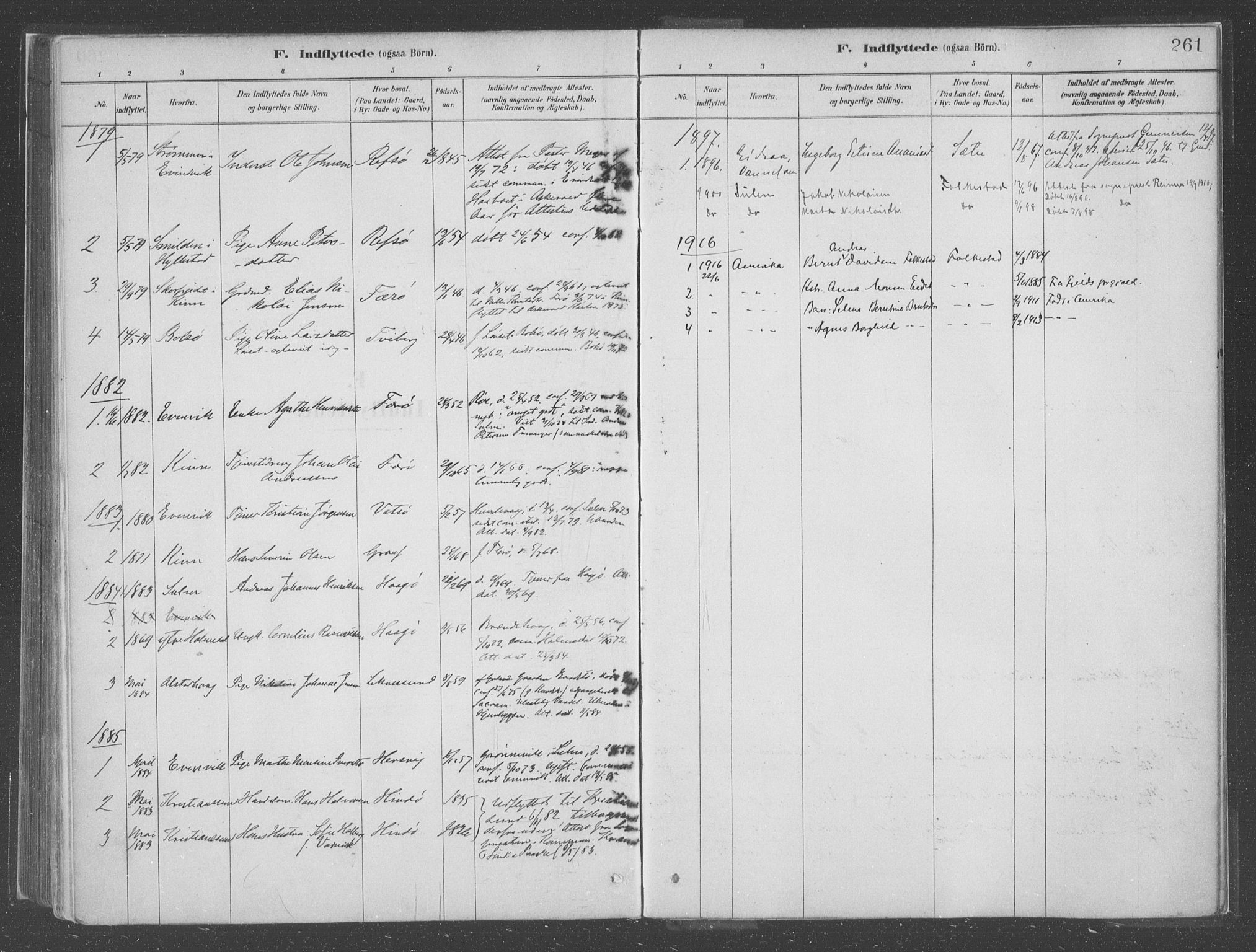 Askvoll sokneprestembete, SAB/A-79501/H/Haa/Haac/L0001: Parish register (official) no. C  1, 1879-1922, p. 261