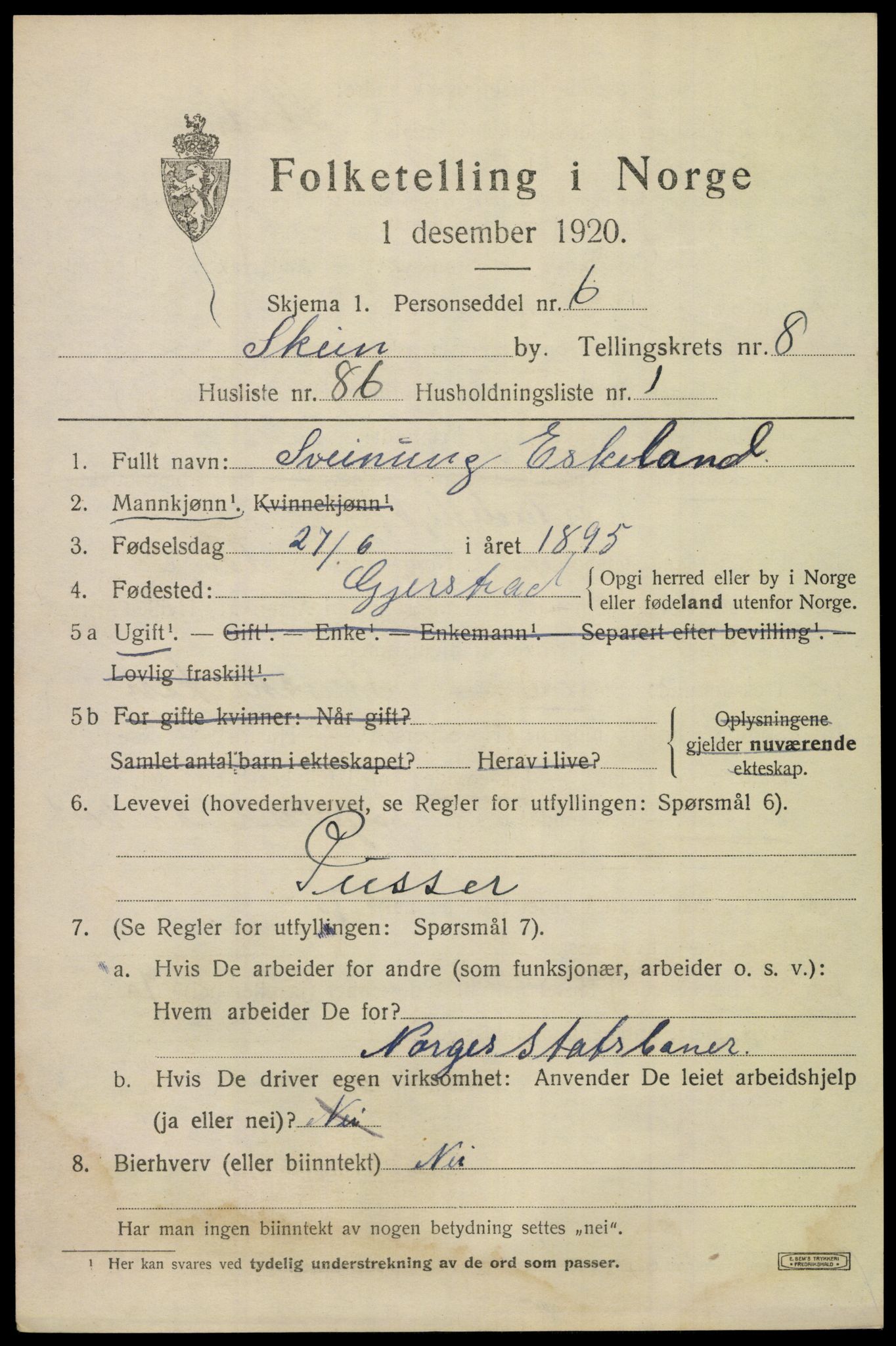 SAKO, 1920 census for Skien, 1920, p. 28590