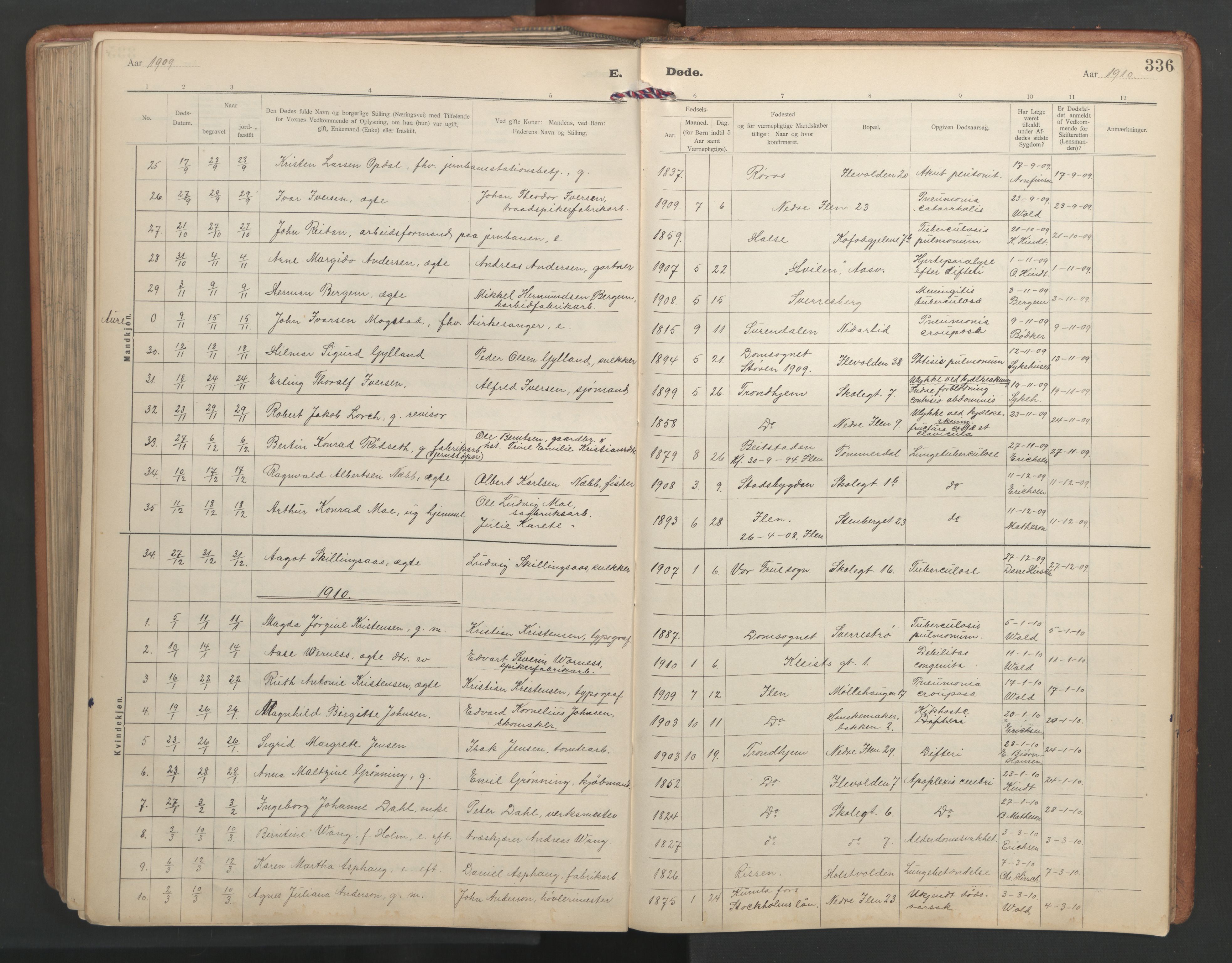 Ministerialprotokoller, klokkerbøker og fødselsregistre - Sør-Trøndelag, SAT/A-1456/603/L0173: Parish register (copy) no. 603C01, 1907-1962, p. 336