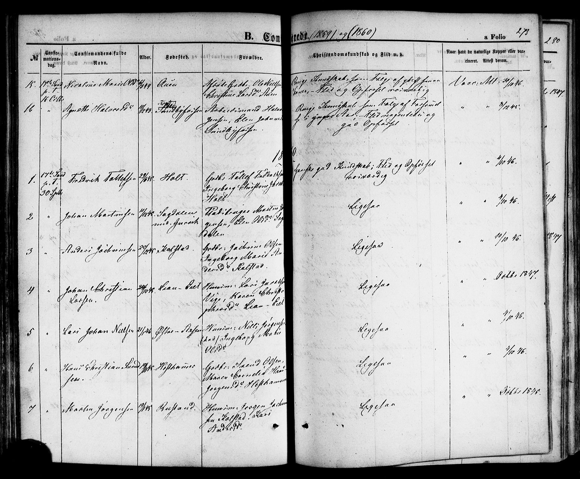 Hof kirkebøker, SAKO/A-64/F/Fa/L0006: Parish register (official) no. I 6, 1851-1877, p. 273