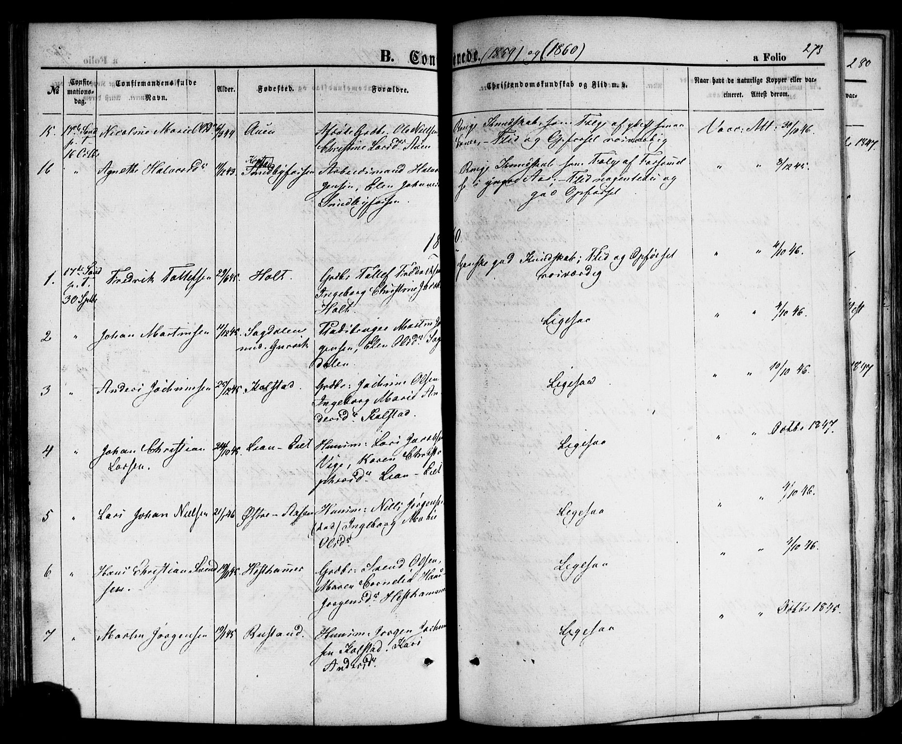 Hof kirkebøker, AV/SAKO-A-64/F/Fa/L0006: Parish register (official) no. I 6, 1851-1877, p. 273