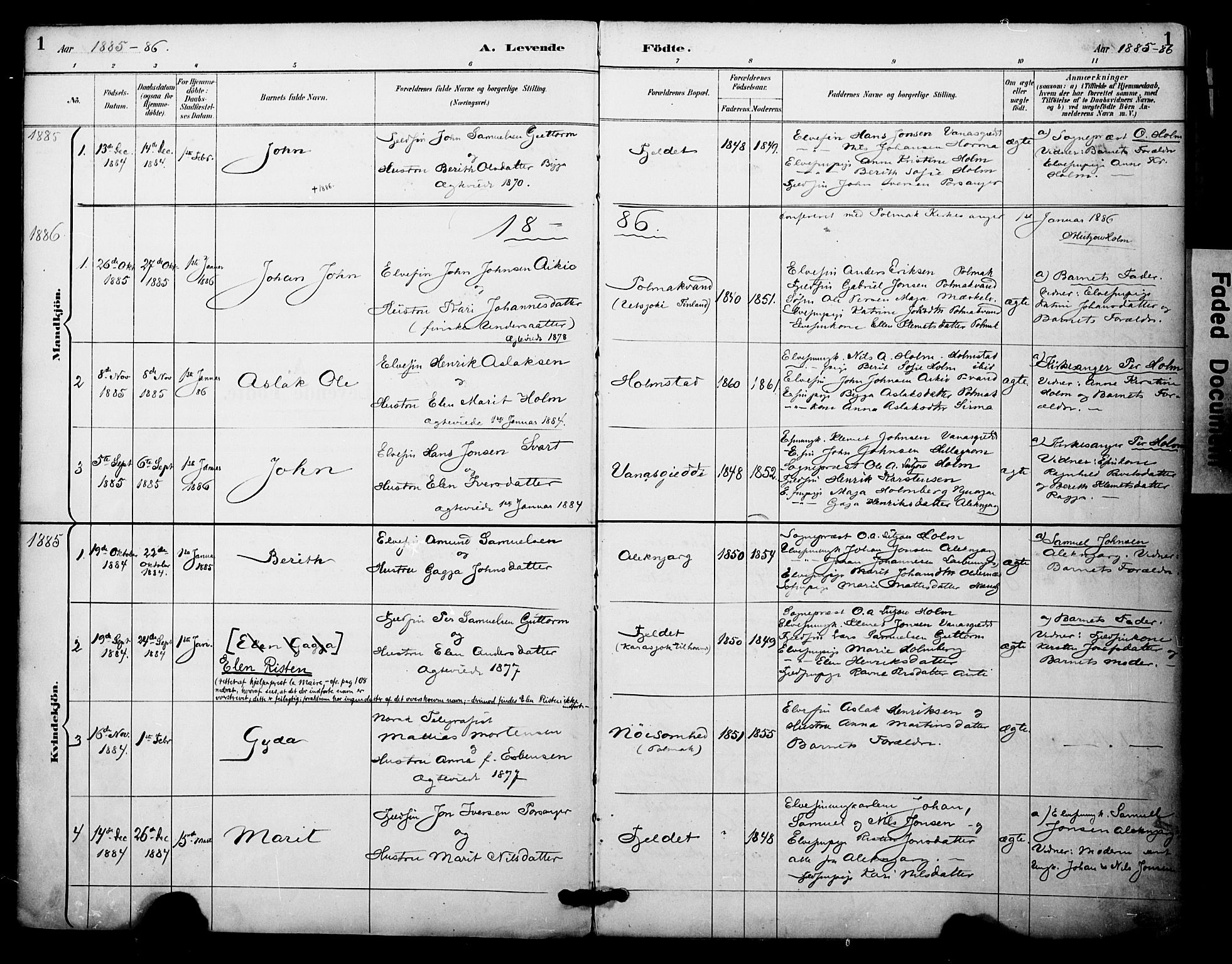 Nesseby sokneprestkontor, SATØ/S-1330/H/Ha/L0005kirke: Parish register (official) no. 5, 1885-1906, p. 1