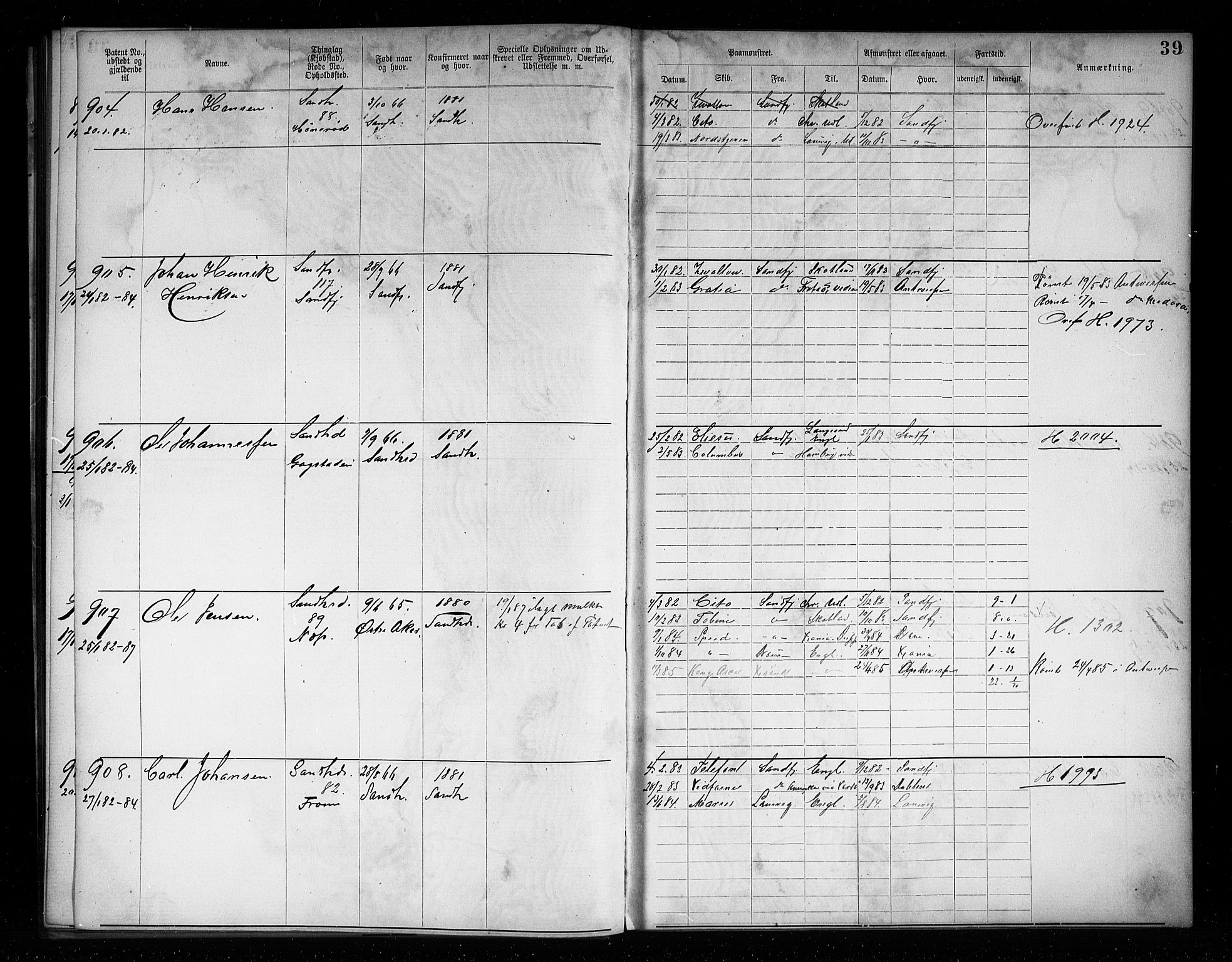 Sandefjord innrulleringskontor, AV/SAKO-A-788/F/Fa/L0004: Annotasjonsrulle, 1879-1889, p. 41