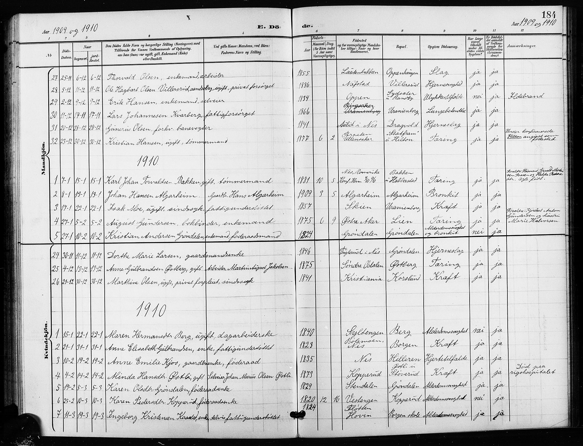 Ullensaker prestekontor Kirkebøker, SAO/A-10236a/G/Ga/L0002: Parish register (copy) no. I 2, 1901-1913, p. 184