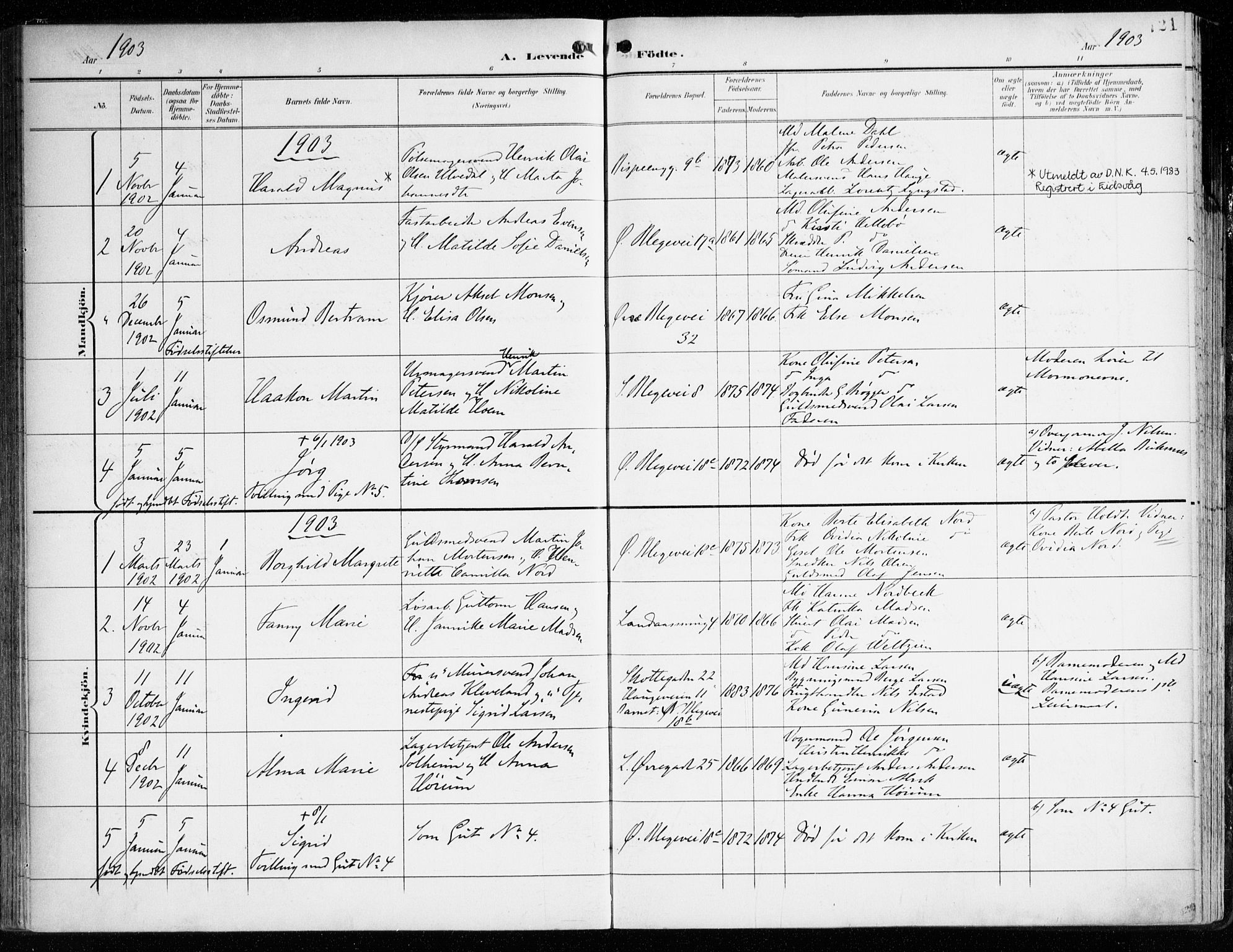 Korskirken sokneprestembete, SAB/A-76101/H/Haa/L0023: Parish register (official) no. B 9, 1899-1908, p. 121