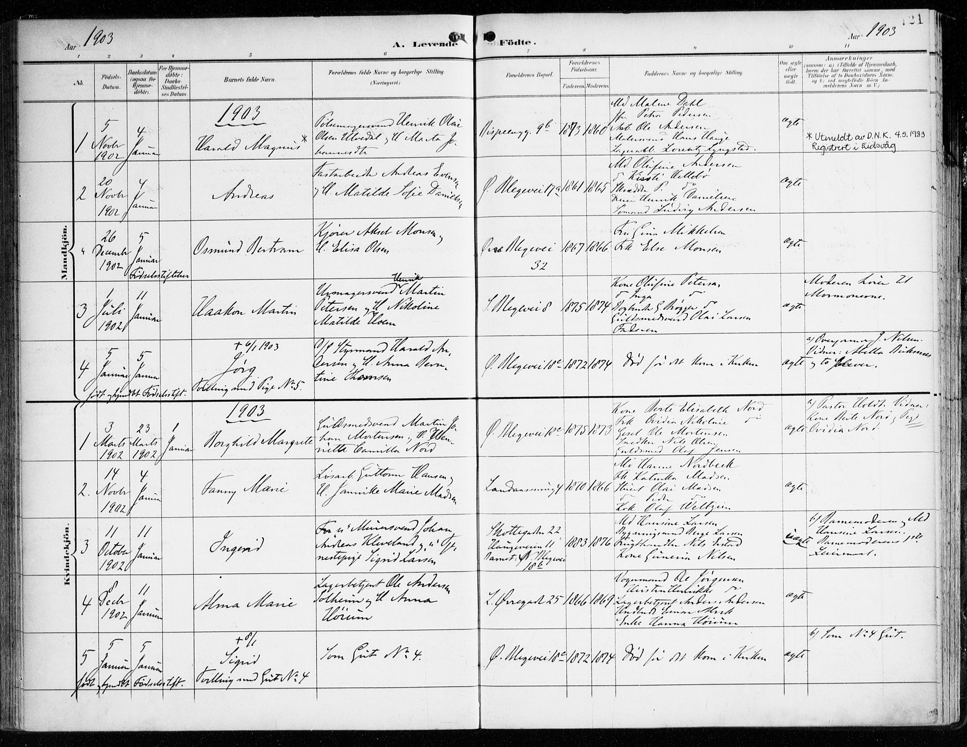 Korskirken sokneprestembete, AV/SAB-A-76101/H/Haa/L0023: Parish register (official) no. B 9, 1899-1908, p. 121