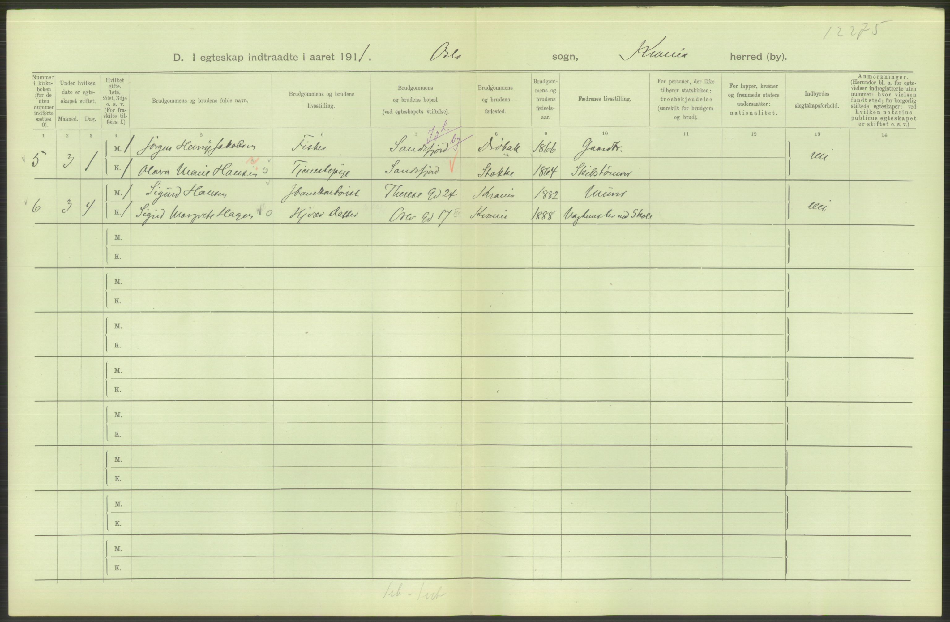 Statistisk sentralbyrå, Sosiodemografiske emner, Befolkning, AV/RA-S-2228/D/Df/Dfb/Dfba/L0008: Kristiania: Gifte, 1911, p. 192