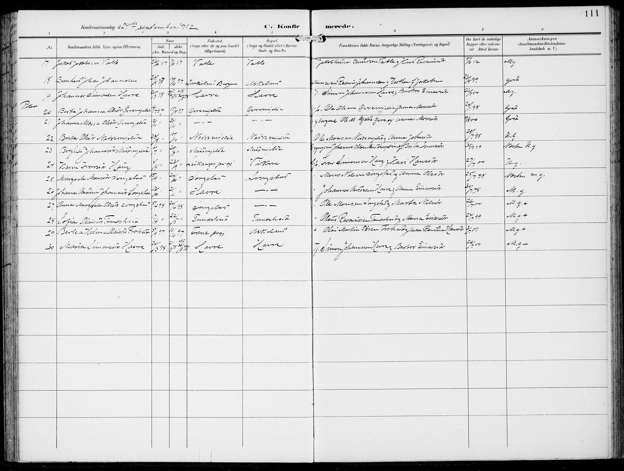 Haus sokneprestembete, SAB/A-75601/H/Haa: Parish register (official) no. B  2, 1899-1912, p. 111