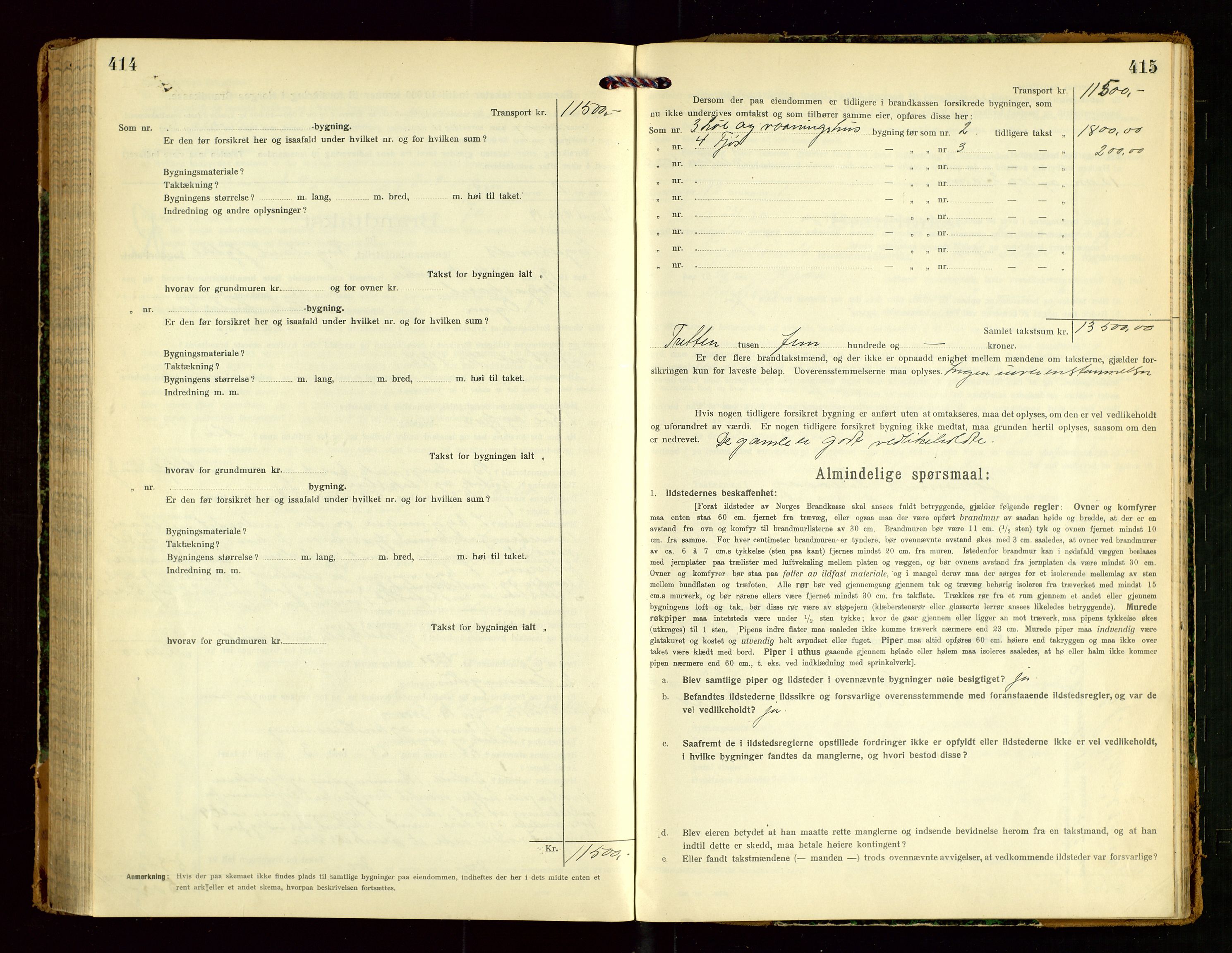 Eigersund lensmannskontor, SAST/A-100171/Gob/L0003: "Brandtakstprotokol", 1917-1920, p. 414-415