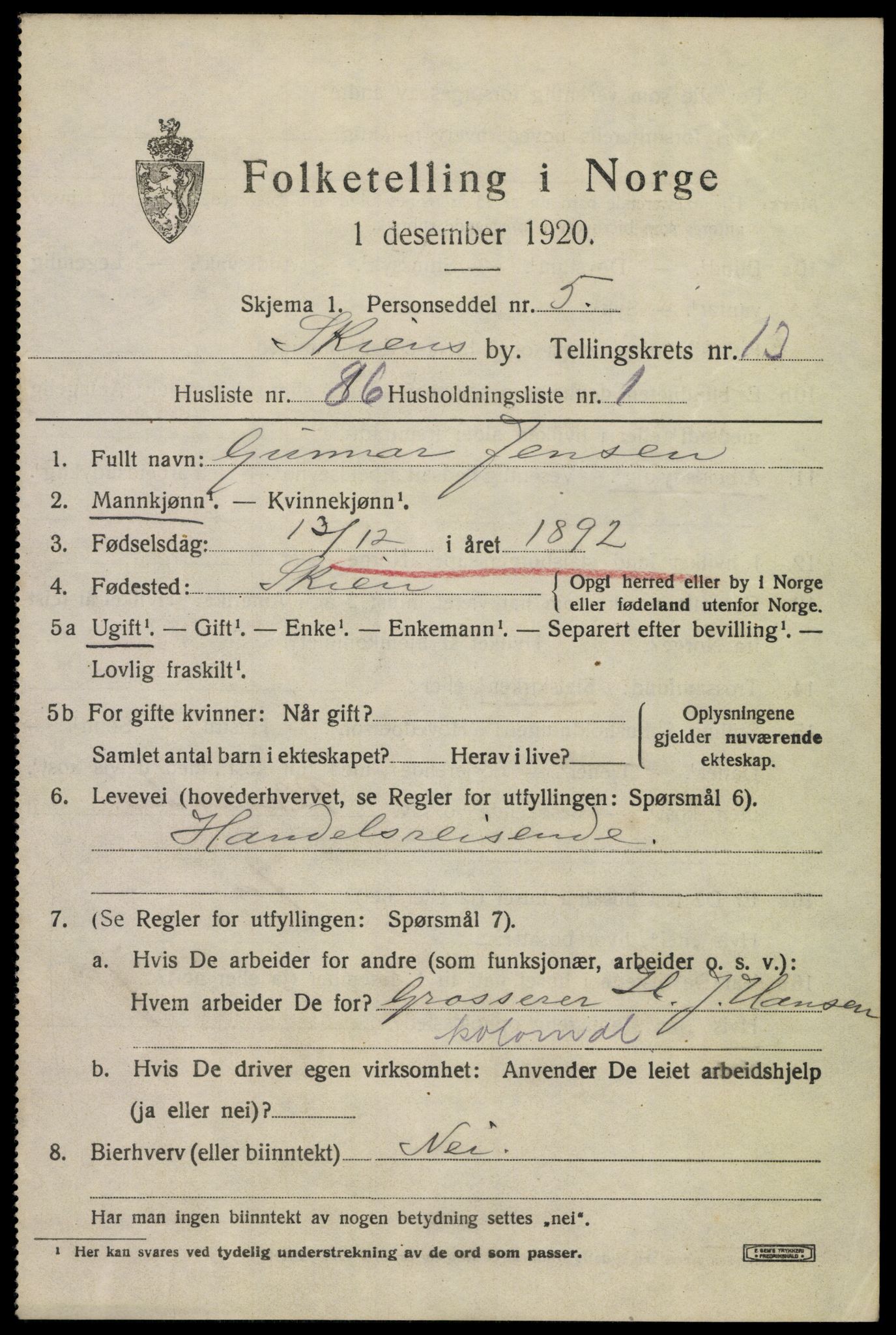 SAKO, 1920 census for Skien, 1920, p. 41024