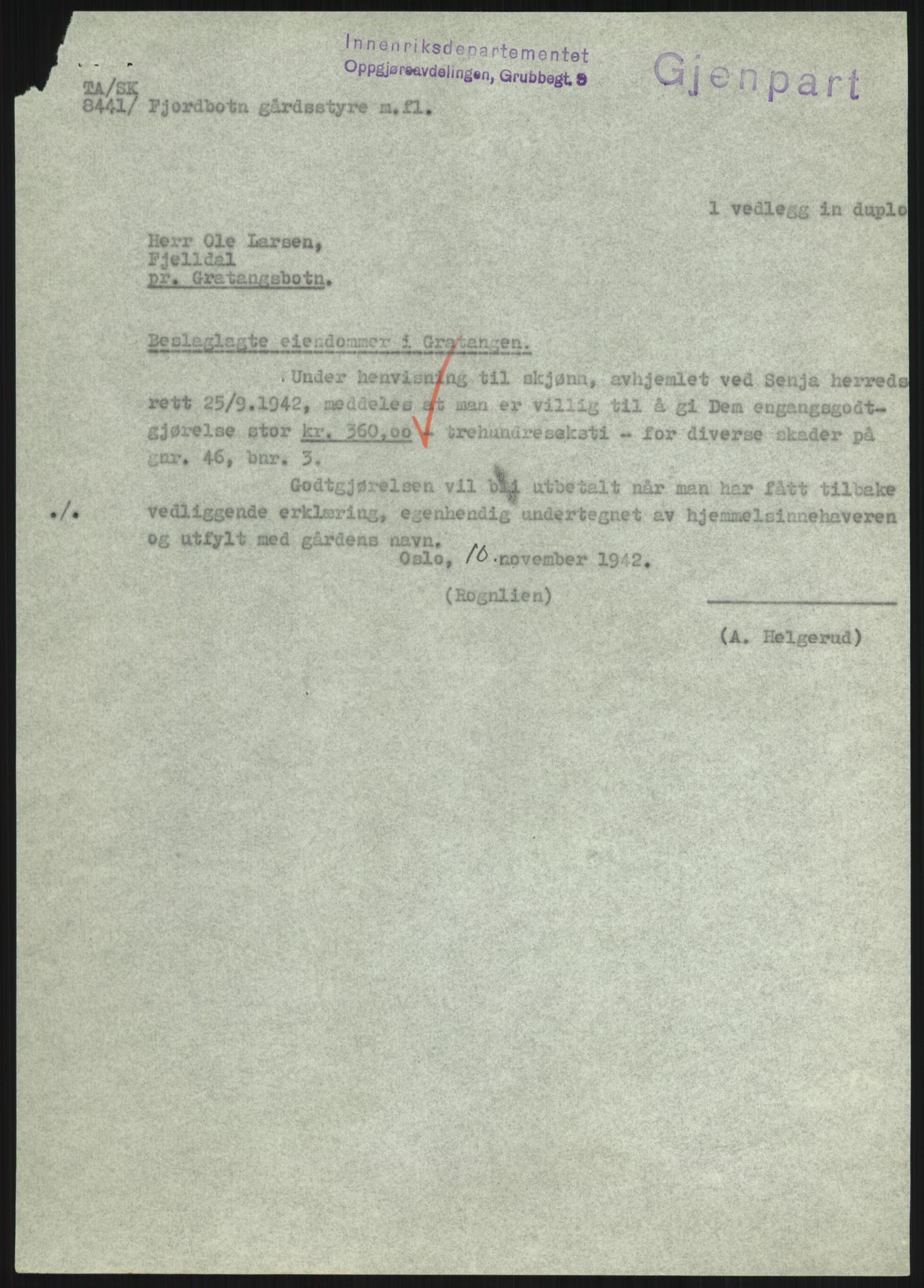 Forsvarsdepartementet, 10. kontor / Oppgjørskontoret, AV/RA-RAFA-1225/D/Dd/L0480: Troms, 1942-1953, p. 18