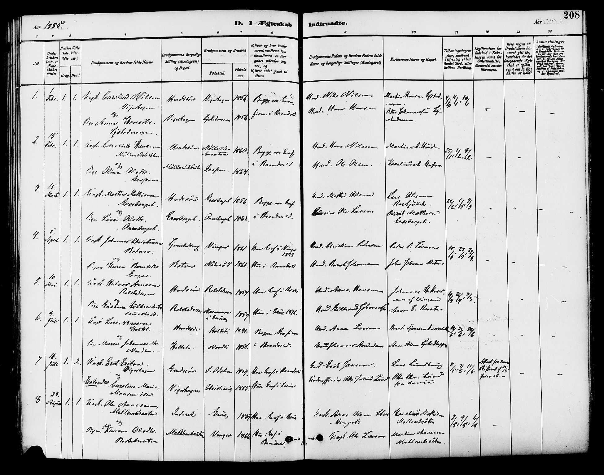 Brandval prestekontor, SAH/PREST-034/H/Ha/Haa/L0002: Parish register (official) no. 2, 1880-1894, p. 208