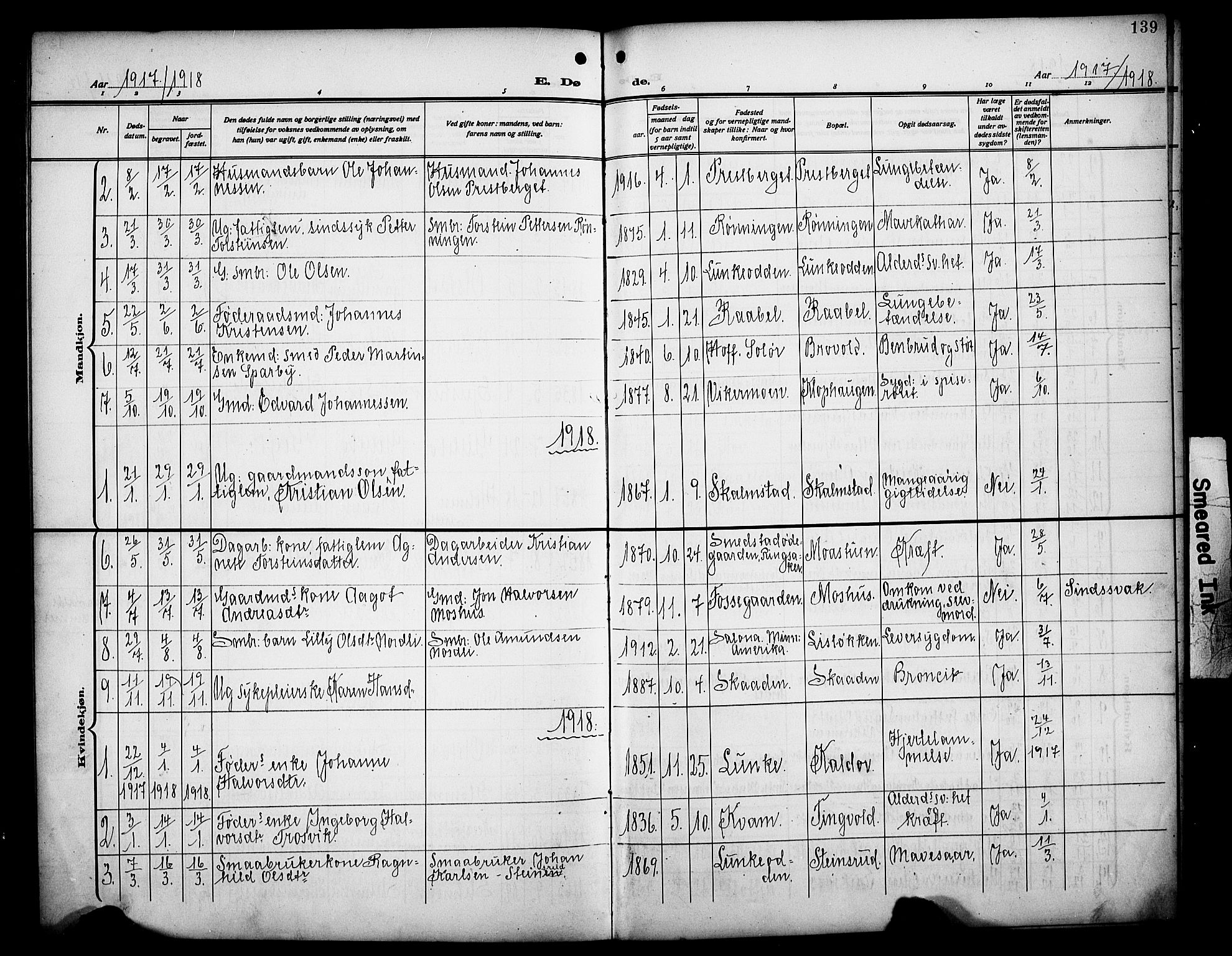 Øyer prestekontor, AV/SAH-PREST-084/H/Ha/Hab/L0007: Parish register (copy) no. 7, 1913-1928, p. 139